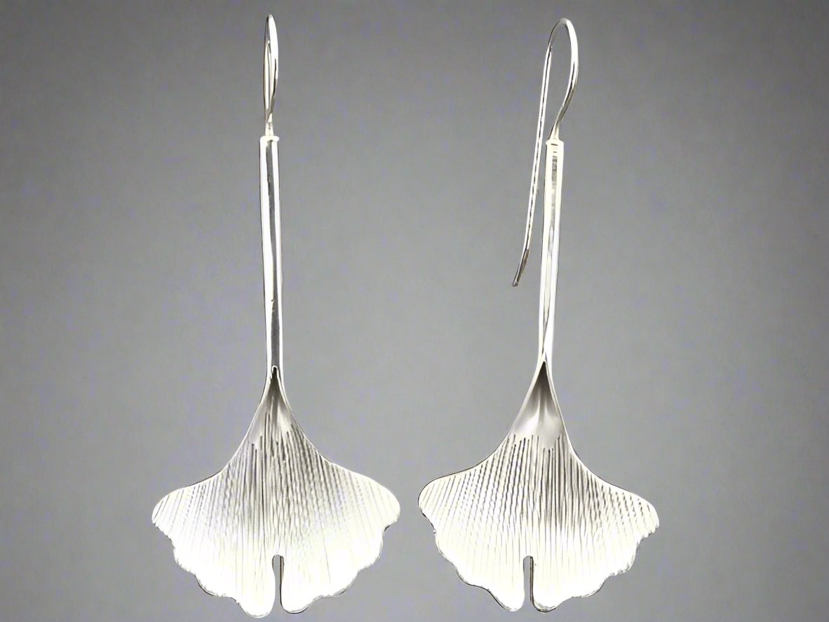 Elegant Long Ginkgo Drop Earrings in Sterling Silver - Perfect for Weddings, Parties & Everyday Wear