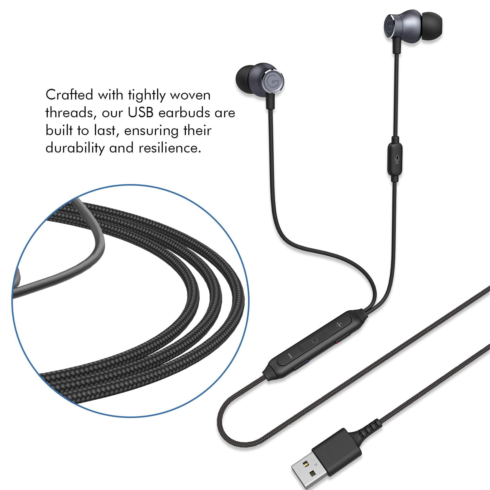 GEVO USB Wired Earbuds with Microphone - Noise Cancelling In-Ear Headphones for PC, Laptop (6.6FT Cable) - Volume Control & Mute Button - Perfect for Office Work, Live Streaming & Gaming Headsets