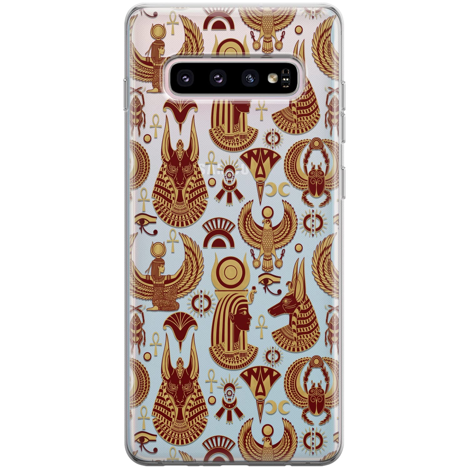 Shockproof Silicone Phone Case for Samsung Galaxy S24/S23 Ultra/S22+/S21 FE 5G/S20/Note 20/10 - Ancient Egyptian Scarab & Anubis Design with Horus Eye Protection - Durable Flexible Protective Cover for Everyday Use, Travel & Outdoor Activities