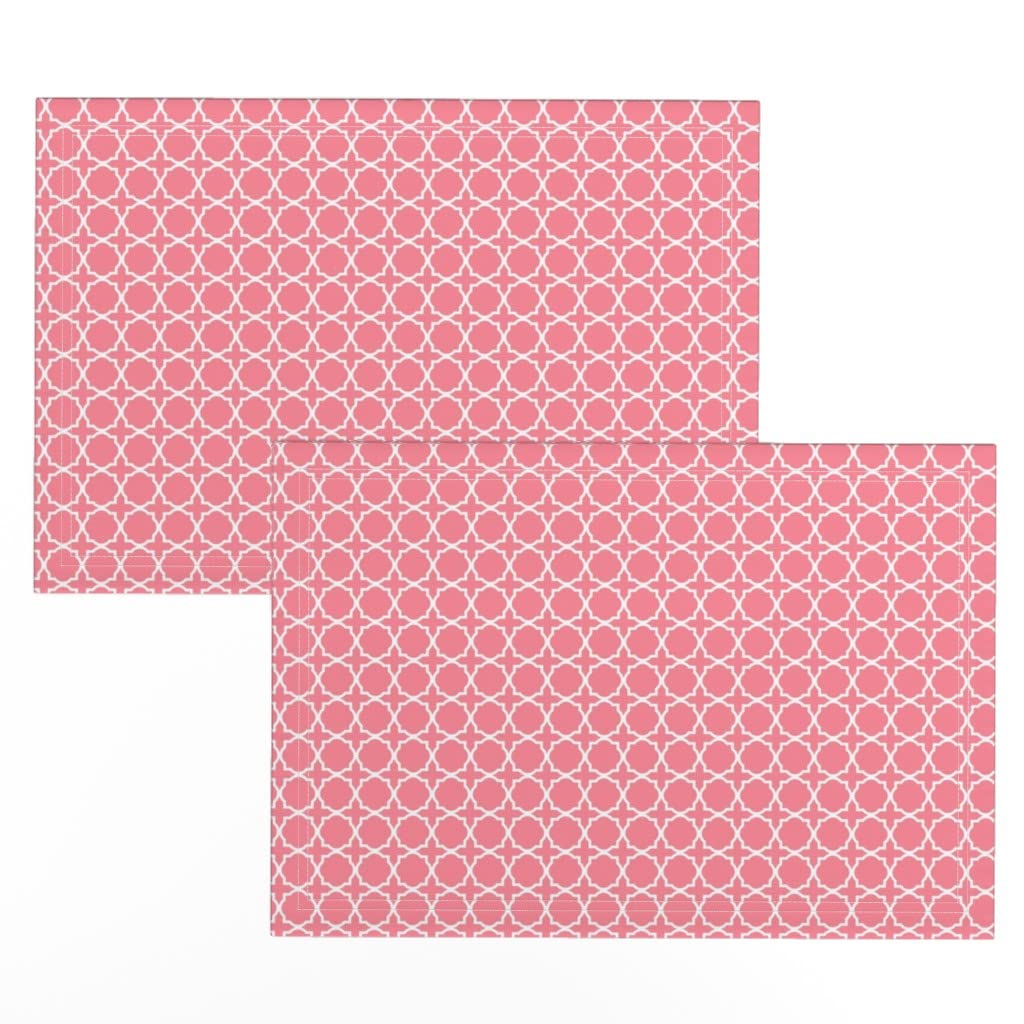 Spoonflower Linen Cotton Canvas Placemats (Set of 2) - Pink Trellis Quatrefoil Geometric Traditional Small Scale Print Cloth Placemats for Dining Table, Kitchen Decor, and Home Accessories