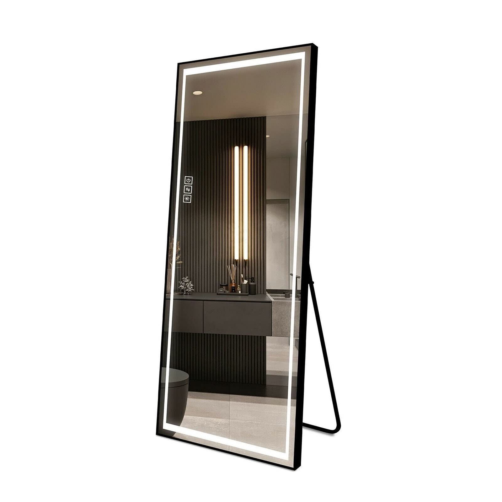 BiYeer Full Length LED Floor Mirror with Touch Button - Adjustable Standing Mirror for Bedroom, Dressing Room & Gym - Modern Aluminum Frame for Home Decor & Selfie Lighting