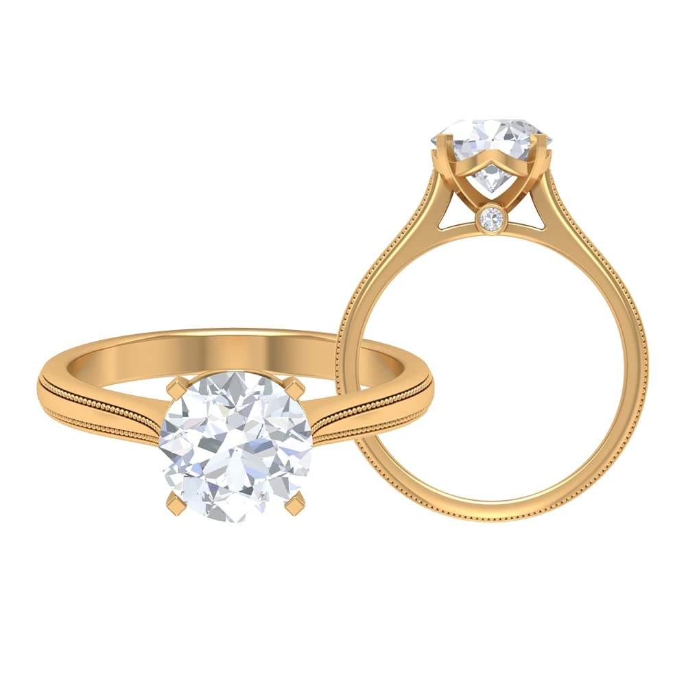 2.25 CT Moissanite Engagement Ring for Women - 8MM Round Cut Solitaire Wedding Band - 14K Solid Gold Beaded Ring - Certified Moissanite Jewelry - Perfect for Proposals, Anniversaries & Special Occasions