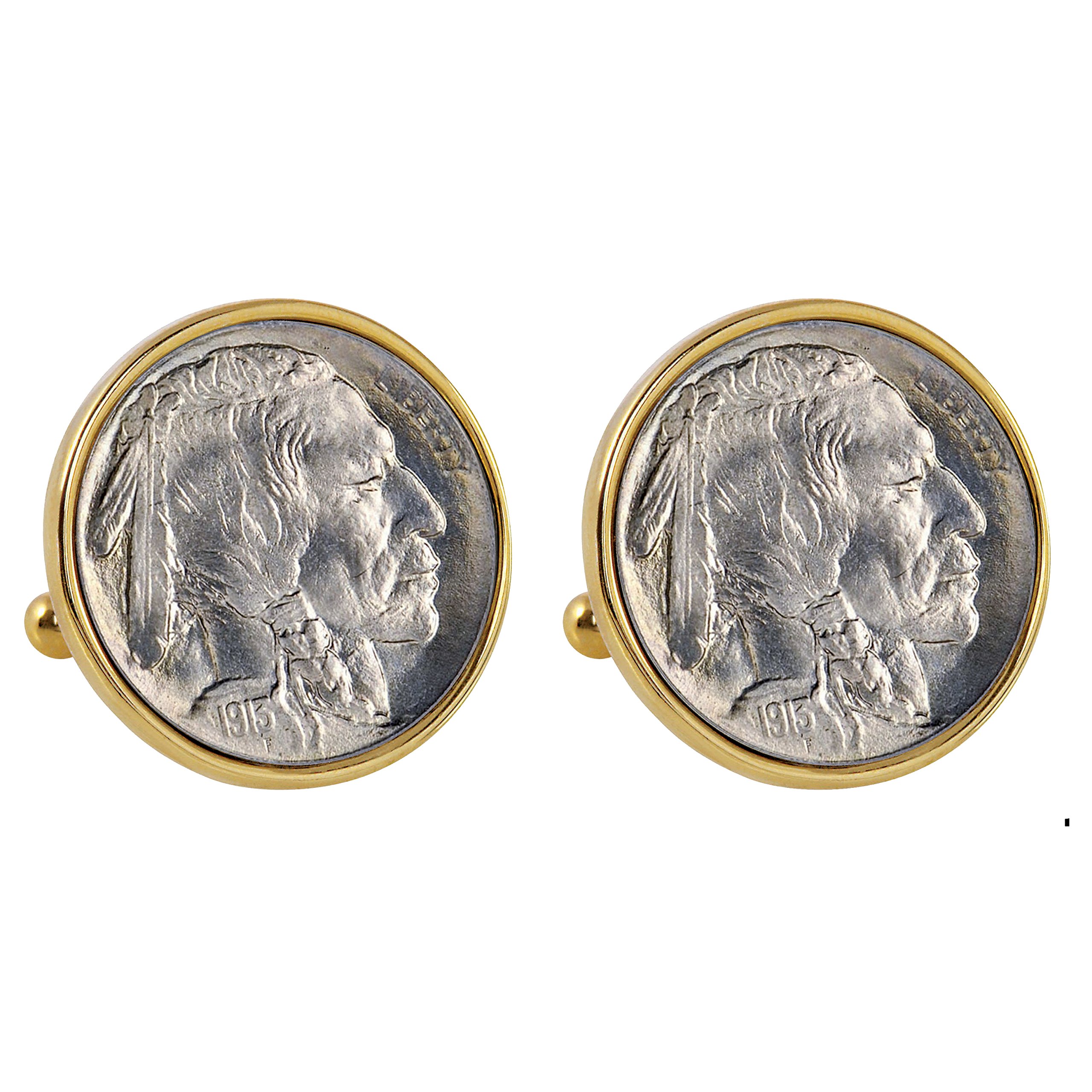 1913 First-Year Buffalo Nickel Goldtone Cufflinks - Smithsonian Collection | Vintage Coin Jewelry for Men, Gifts for Coin Collectors & History Buffs - Perfect for Weddings, Business Attire & Special Occasions