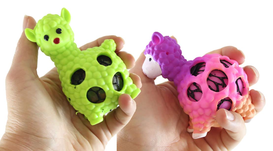 Rainbow Alpaca Squishy Color Changing Gel Doh Blob Mesh Ball - Soft Web Fidget Toy for Stress Relief & Sensory Play (Set of 2 Random Colors) - Perfect for Kids, ADHD, Autism & Office Desk Toys