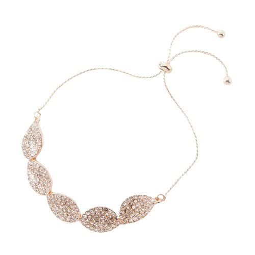 Claire's Rose Gold Pave Crystal Leaf Bolo Bracelet for Women - Elegant Adjustable Fashion Jewelry Gift for Parties, Weddings & Everyday Wear