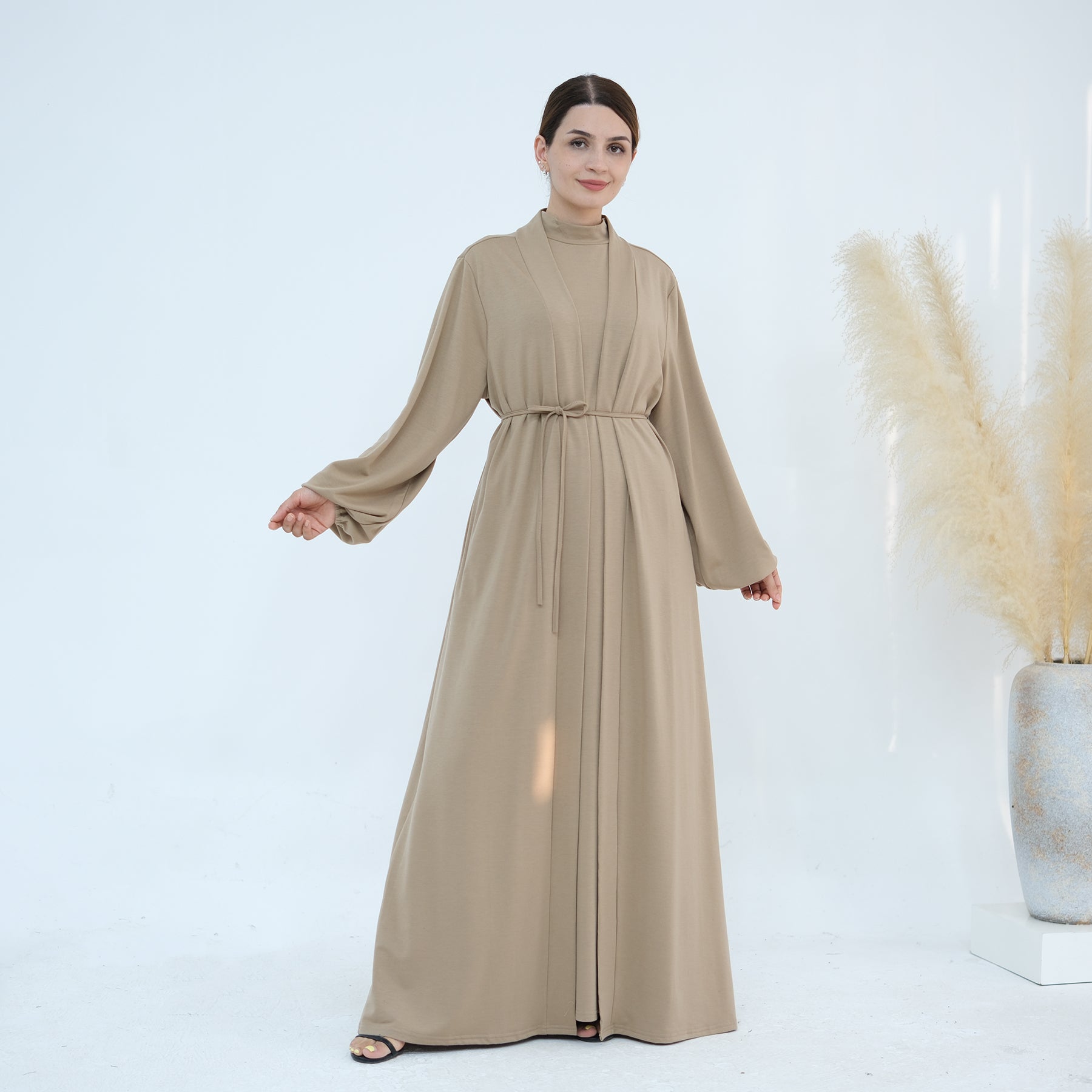 Jojo 3-Piece Modal Abaya Set in Beige - Premium Comfort Prayer Dress for Women - Perfect for Ramadan, Eid & Islamic Occasions