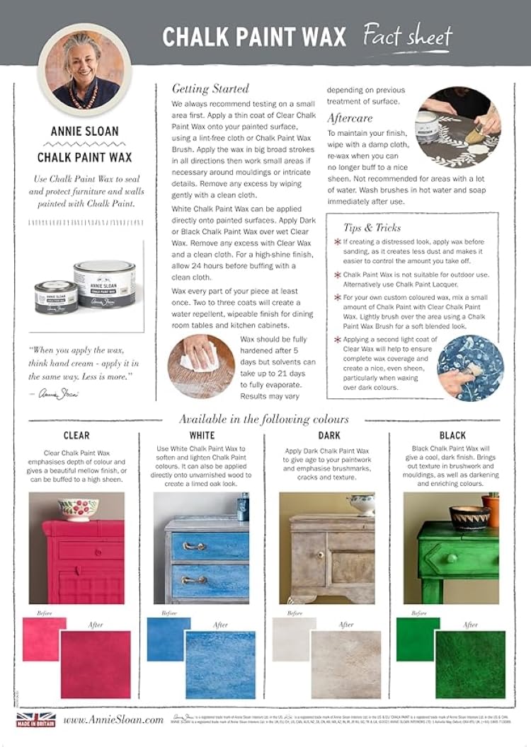 Annie Sloan Chalk Paint® Clear Wax (120 mL) - Furniture Finishing Wax for Wood, Metal & Chalk Paint - Perfect for Sealing, Protecting & Adding Shine to DIY Projects