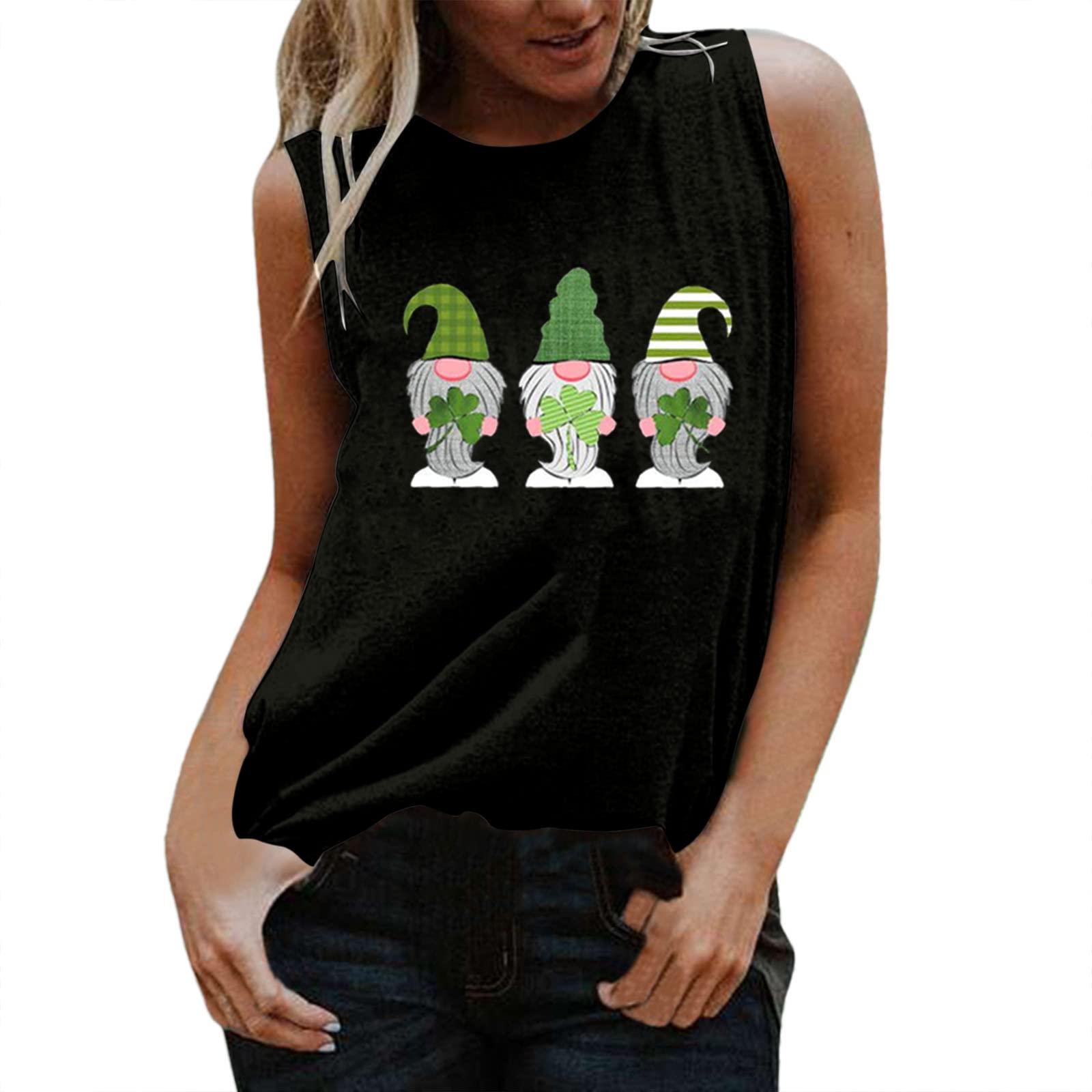 St. Patrick's Day Women's Clover Graphic Tank Top - Sleeveless Letter Print Summer Tee for Irish Festival, Pub Crawl & Holiday Party Outfits