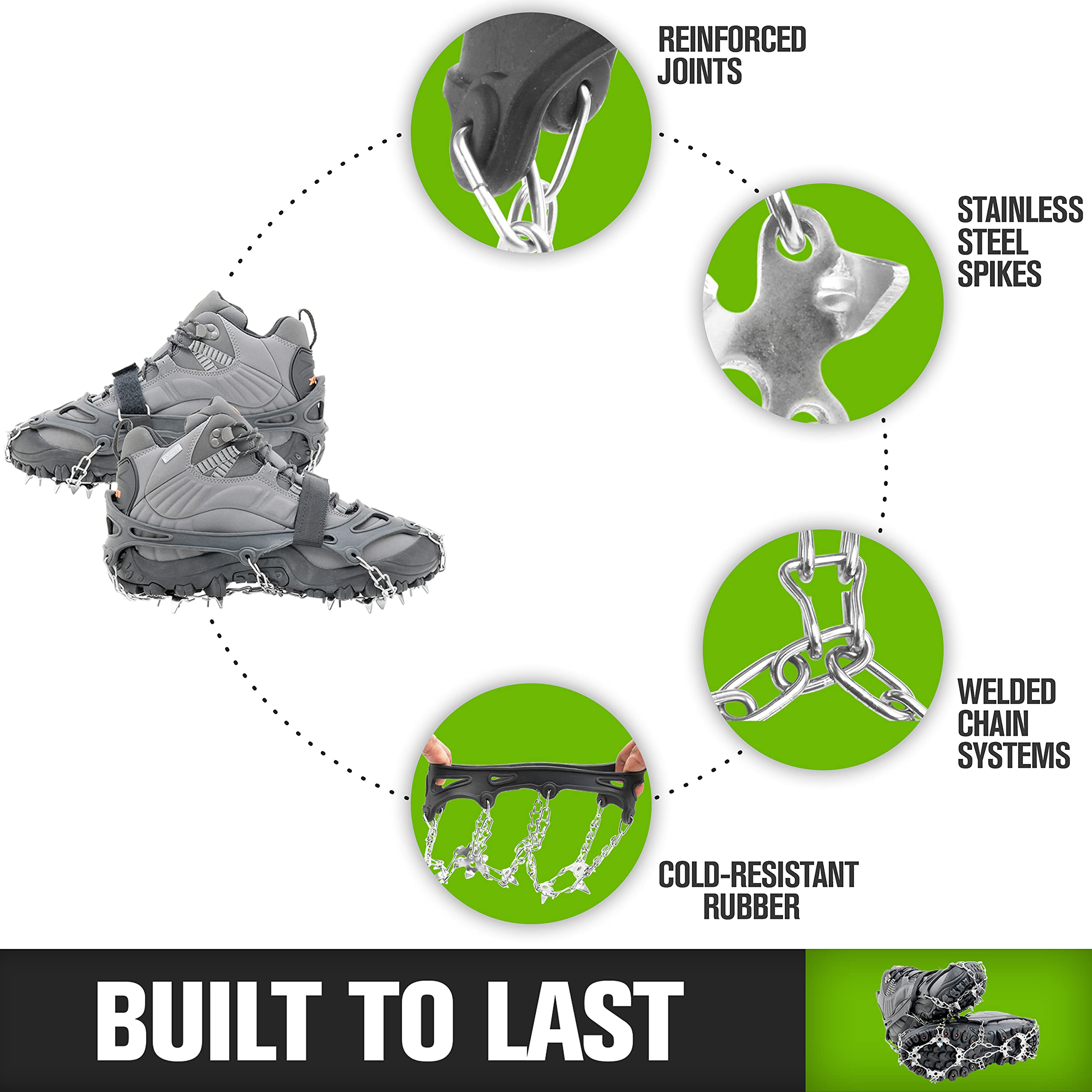 19-Point Non-Slip Hiking Crampons for Boots & Shoes - Ice & Snow Traction Spikes - Perfect for Winter Hiking, Mountain Climbing and Icy Trail Walking
