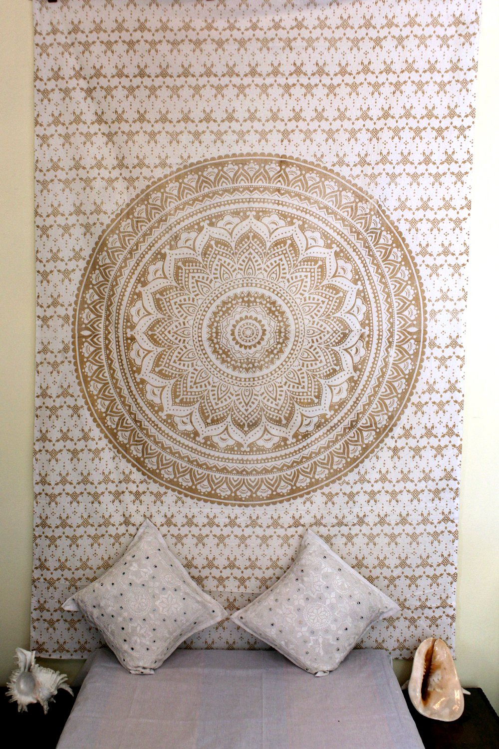 Gold Mandala Tapestry - Cotton Printed Wall Hanging for Dorm Decor, Bed Sheet, Throw Blanket & Room Divider | Boho Wall Art for Bedroom, Living Room & Meditation Space