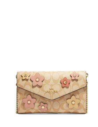 Coach Signature Canvas Floral Applique Envelope Clutch Crossbody Bag - Perfect for Evening Events, Date Nights & Special Occasions