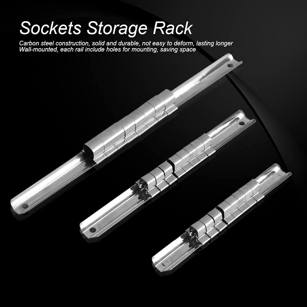 Aluminum Socket Organizer Tray - Carbon Steel 8-Slot Socket Rack with Storage Divider, 1/4