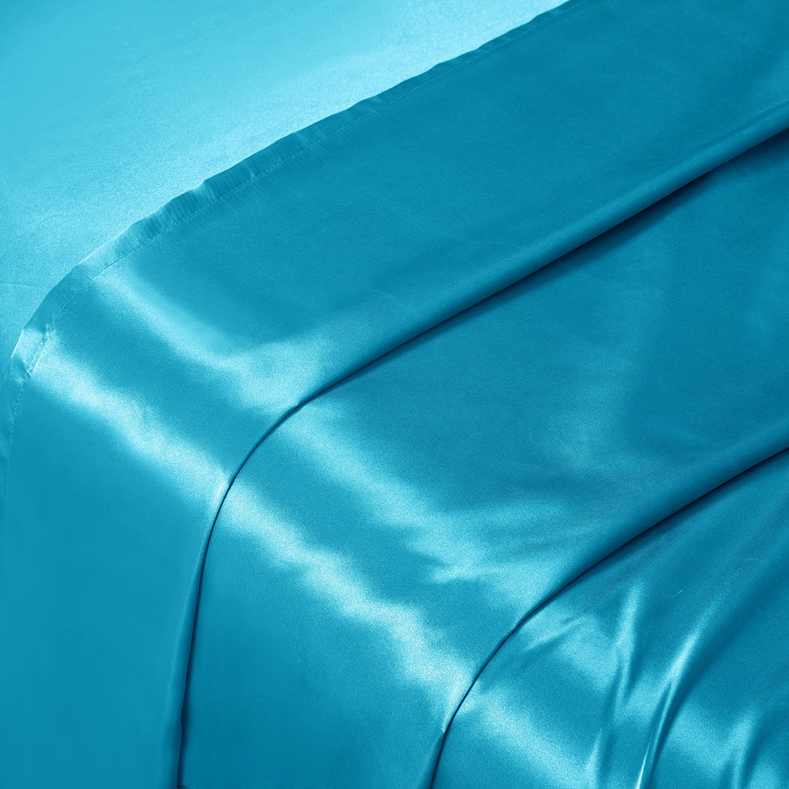NA HommxJF Cooling Satin Sheets Set - Twin Size, 3-Piece Bedding with Flat Sheet, Deep Pocket Fitted Sheet & Pillowcase (Lake Blue) | Ultra-Soft & Breathable for Hot Sleepers | Perfect for Summer Nights, Guest Rooms & Luxury Bedrooms