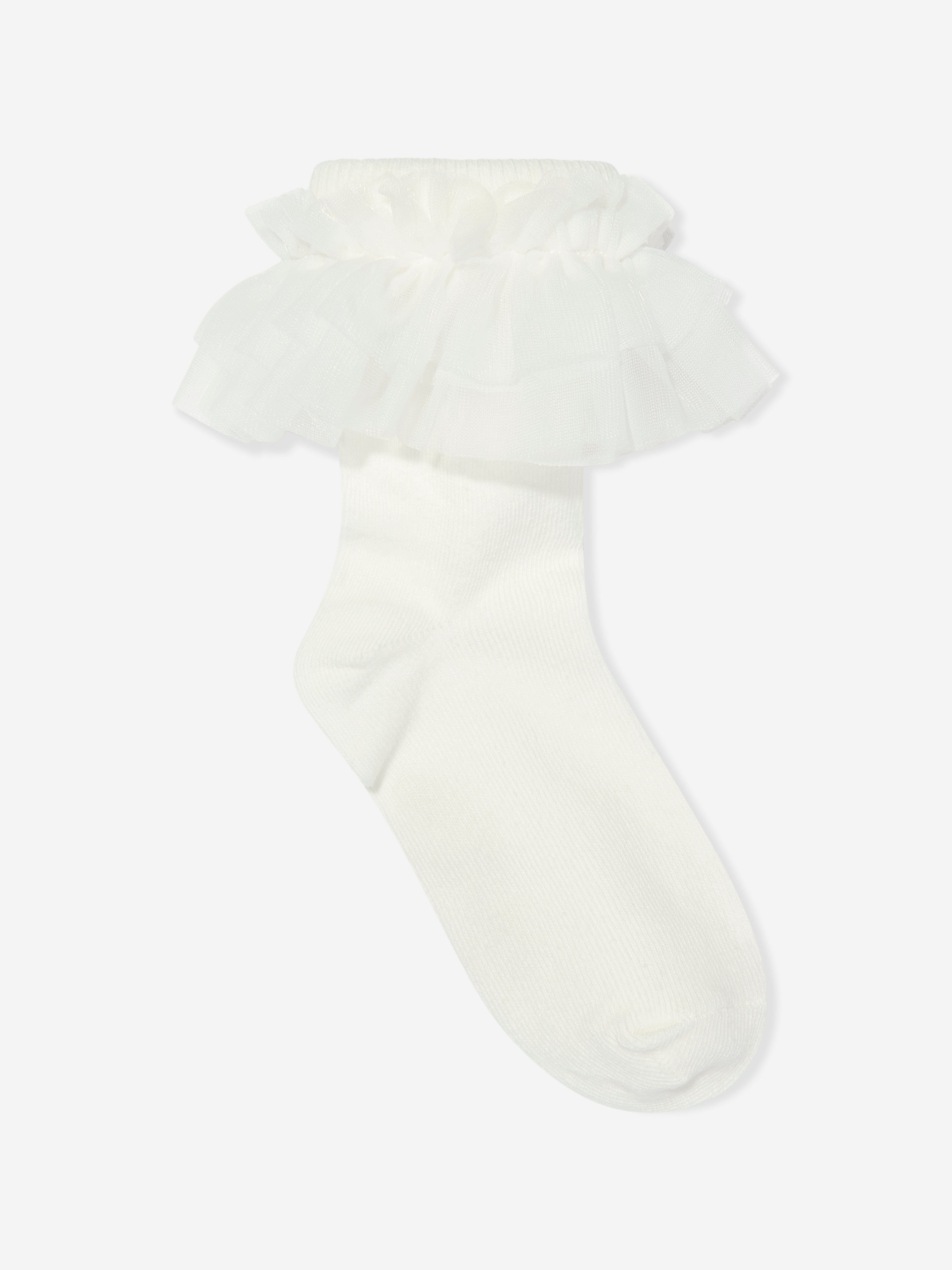 Angels Face Girls Frilly Lace Ankle Socks - 6 Pairs Pack White Cotton Cute Dress Socks for School, Party & Special Occasions