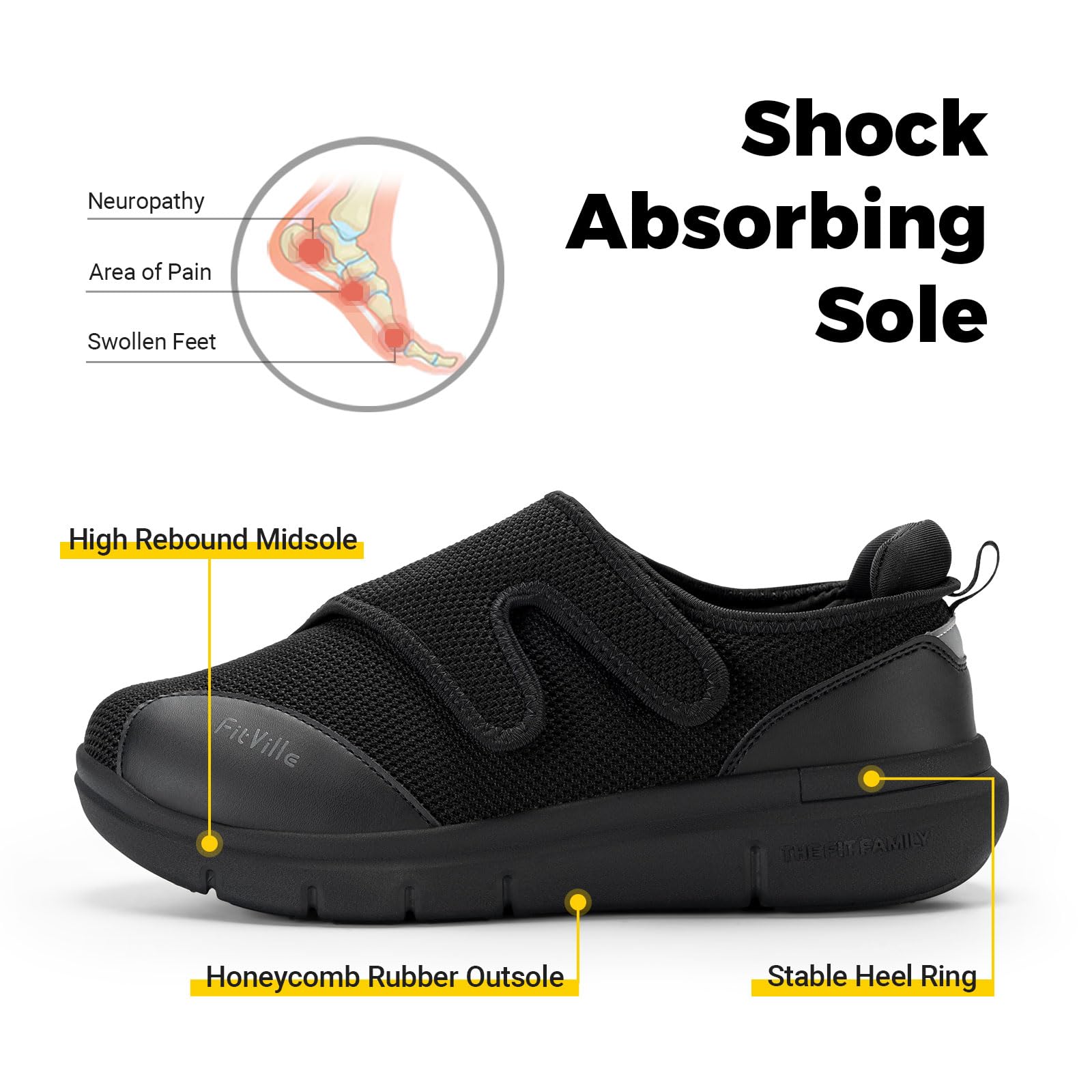 FitVille Diabetic Shoes for Men - Extra Wide Width XX-Wide Orthopedic Slip-On Sneakers with Adjustable Closure, Arch Support & Cushioning - Therapeutic Walking Shoes for Swollen Feet - Ideal for Daily Wear, Elderly Care & Diabetic Foot Comfort