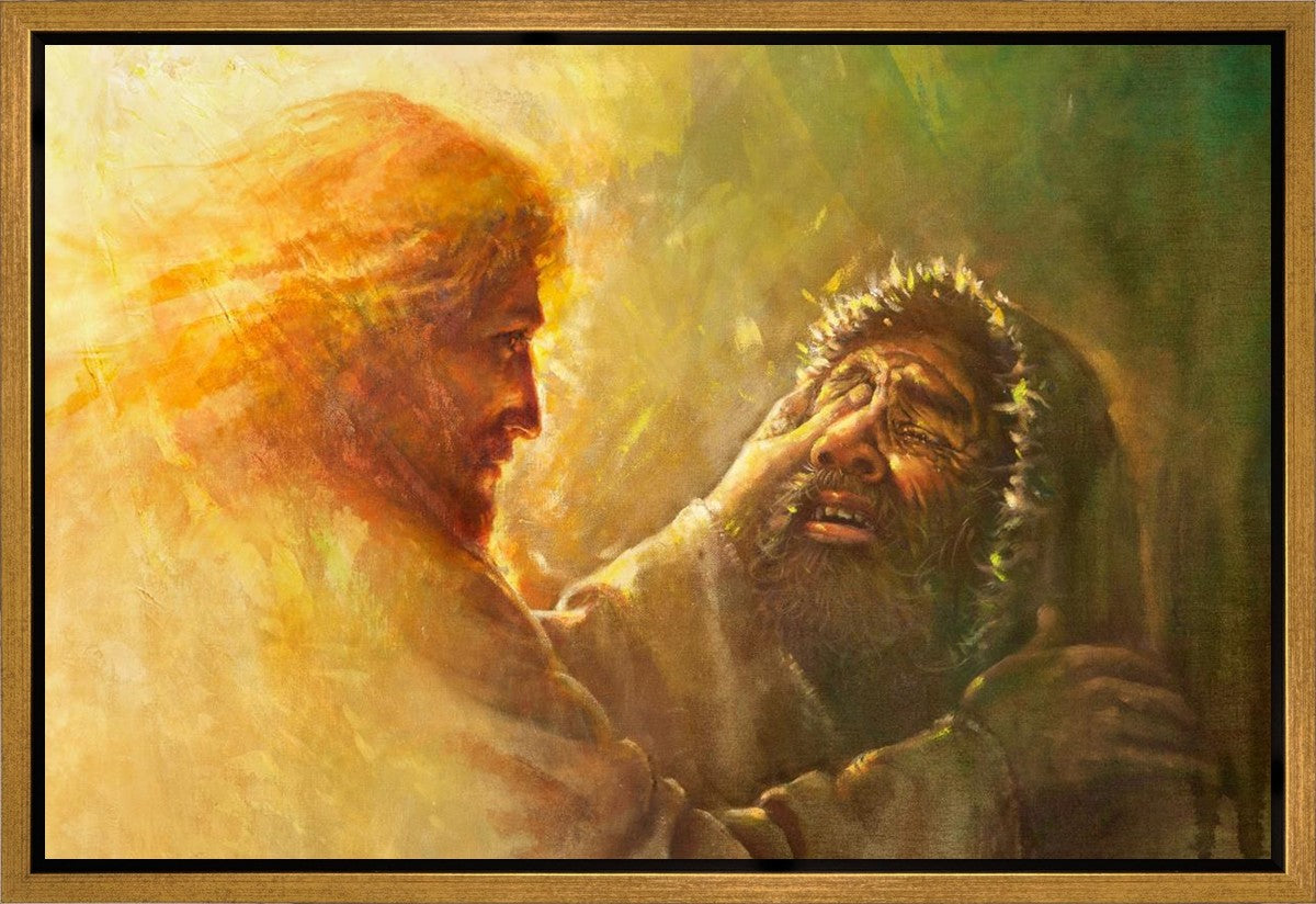 Healing the Blind Man Gallery Wrap Canvas Art - Religious Christian Wall Decor for Home, Church & Office - Inspirational Bible Story Painting