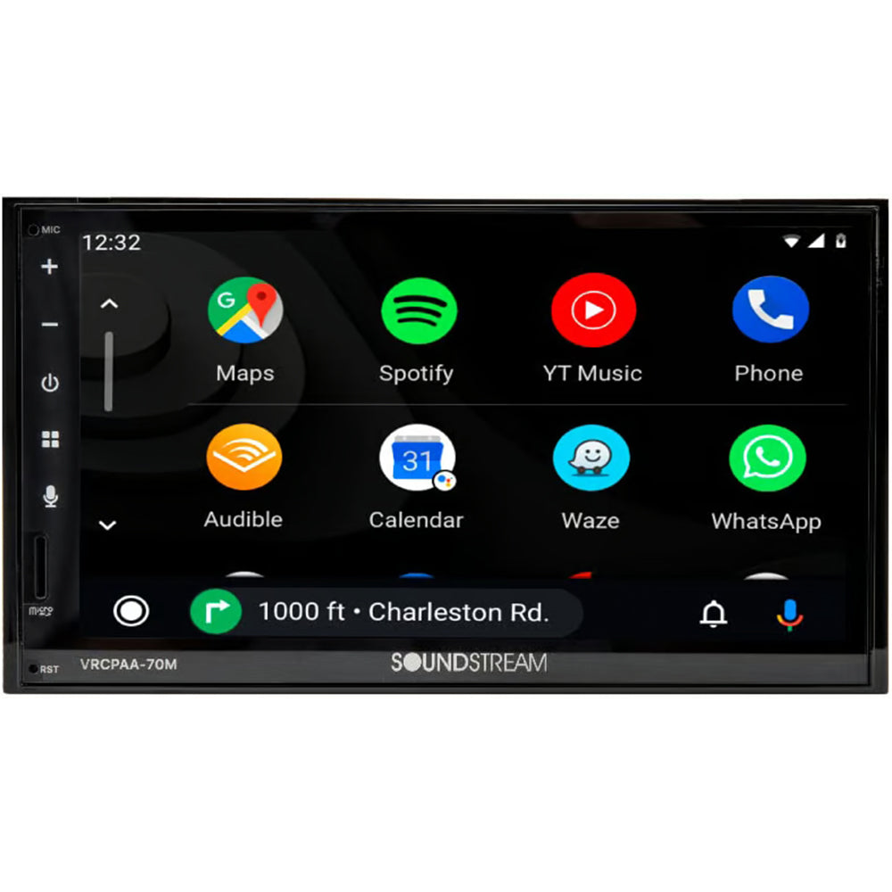 Soundstream VRCPAA 70MW 7 Inch Double DIN Touchscreen Car Stereo with Bluetooth, Apple CarPlay & Android Auto - Digital Multimedia Receiver for Seamless Music Streaming & Hands-Free Calling in Your Vehicle