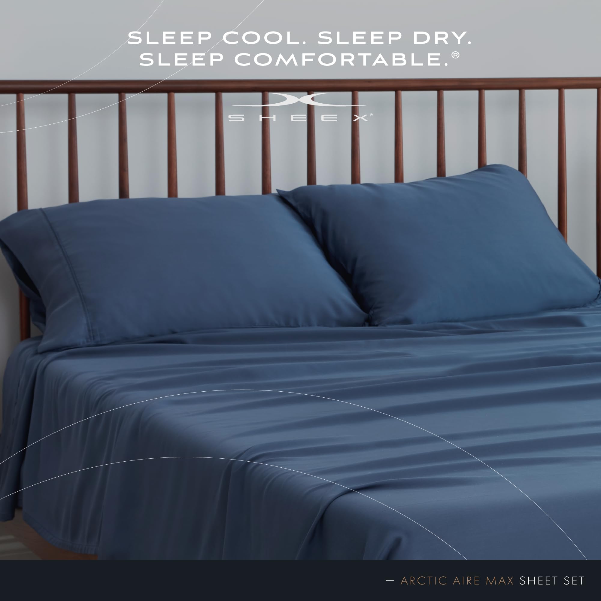 SHEEX Arctic Aire MAX Cooling Sheet Set - Ultra Soft King Size Bed Sheets with 1 Flat Sheet, 1 Fitted Sheet & 2 Pillowcases - Breathable & Temperature Regulating for Hot Sleepers - Perfect for Summer Nights & Warm Climates