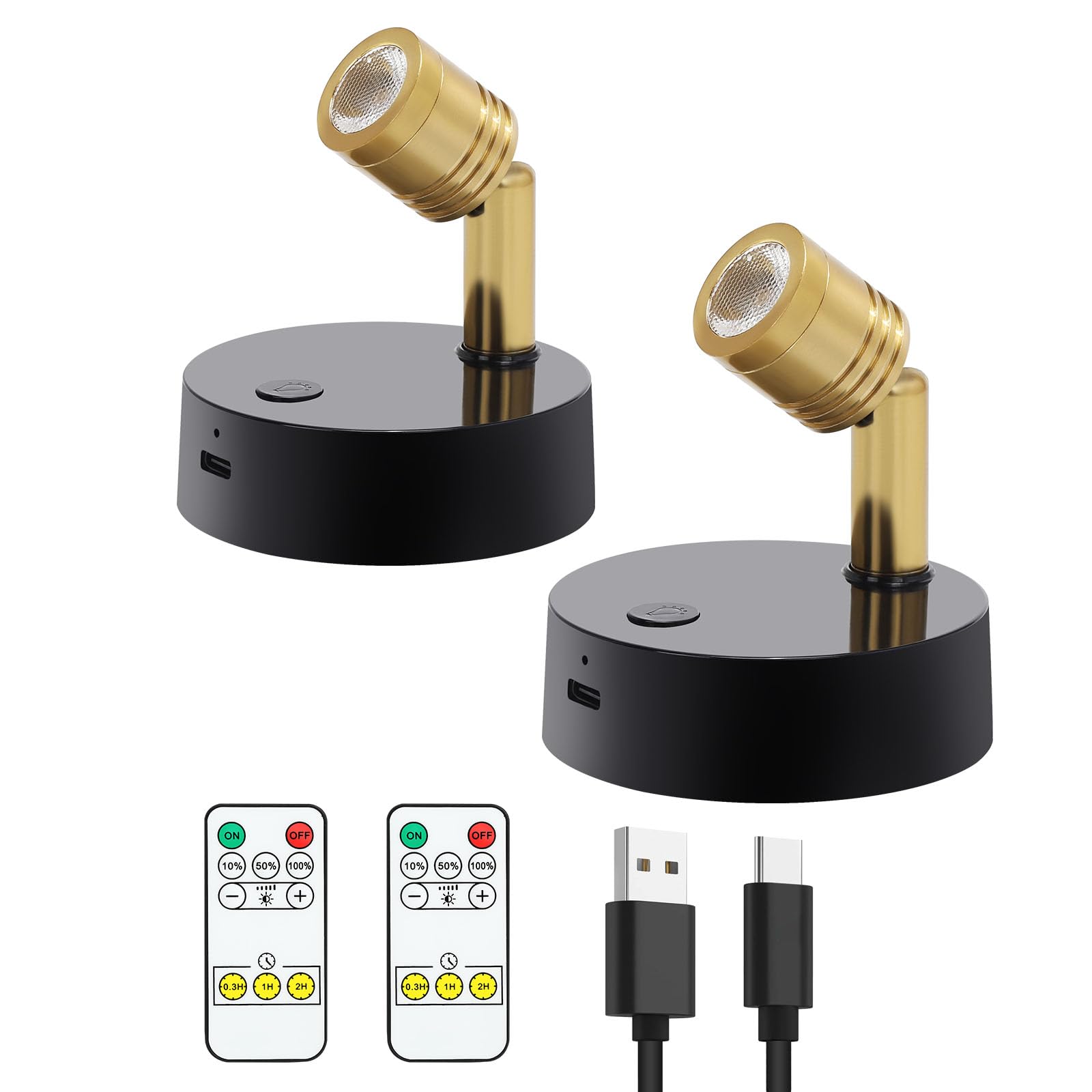 Wireless Rechargeable LED Spotlight - Battery Powered Picture Lights for Wall Art, Paintings & Dartboards - Indoor Puck Lights with Remote Control - Gold 3000K Warm White - Perfect for Artwork Display, Closet Lighting & Home Decor Accent
