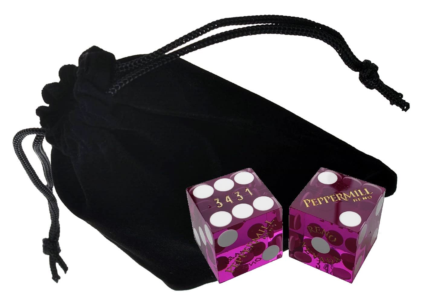 Authentic Peppermill Reno Casino Purple Polished Dice Set with Pouch & 36