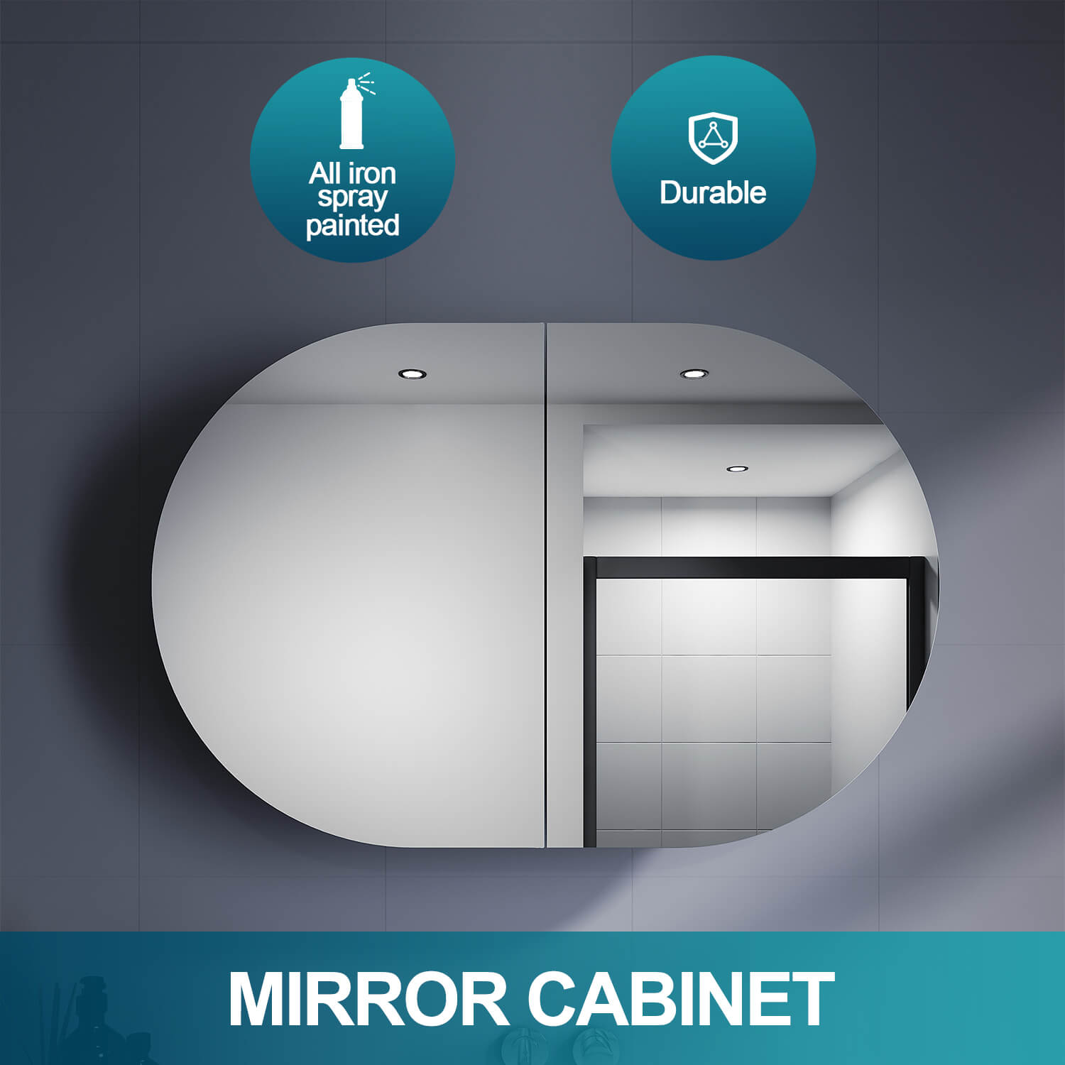 White 900x600mm Oval Mirror Cabinet - Bathroom Medicine Cabinet with Shaving Mirror, Wall Mounted or Recessed - Perfect for Modern Bathrooms, Powder Rooms & Vanity Areas