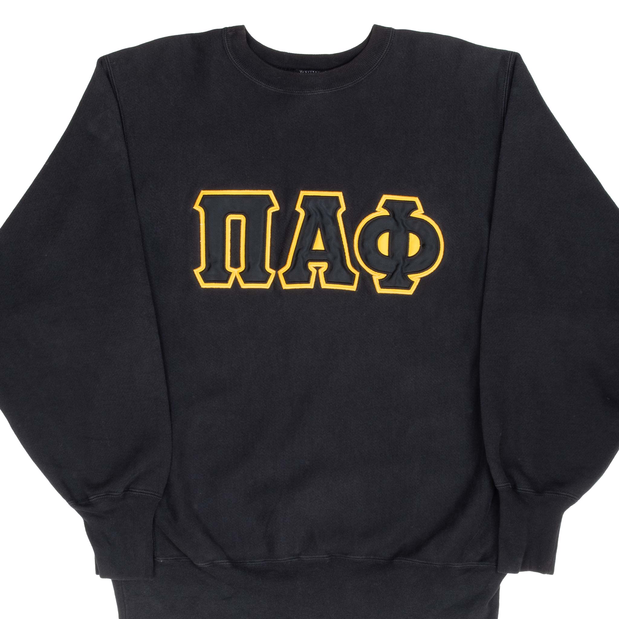Vintage Champion Reverse Weave Pi Alpha Phi Black Sweatshirt 1990s XL - Retro College Greek Letter Hoodie for Men & Women - Perfect for Casual Wear, Gym, and Vintage Fashion Enthusiasts