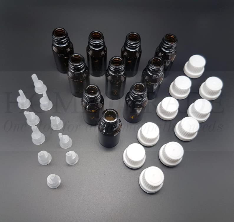 10ml Amber Glass Bottles with Autolock Black Cap - Essential Oil, Perfume, Medicine & Cosmetic Storage (Pack of 6) | Leakproof for Travel, DIY Blending & Ayurvedic Homeopathy Dispensing