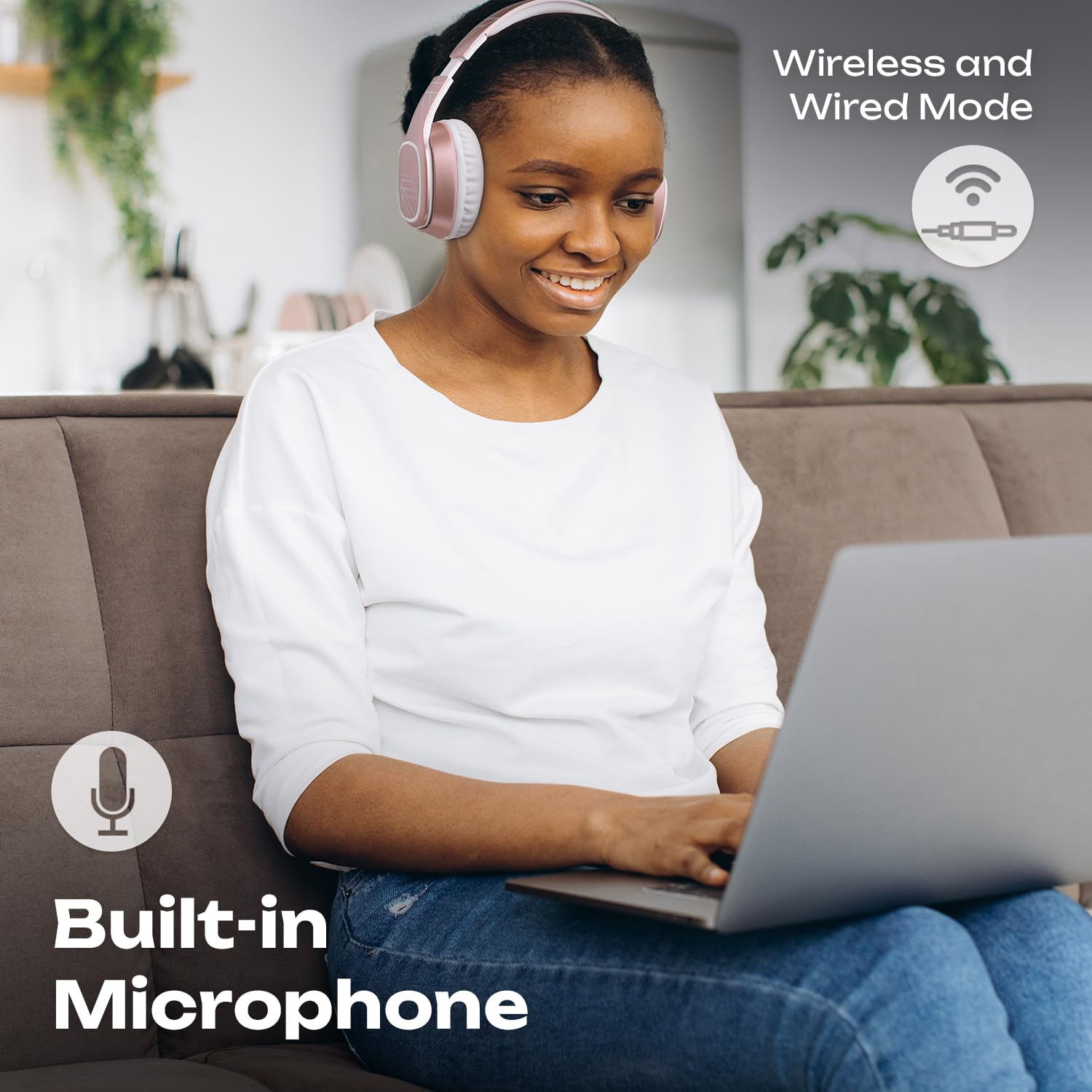 PowerLocus Bluetooth Headphones Over Ear - Wireless Headset with Built-in Mic, 50H Playtime, Foldable Design & Deep Bass Hi-Fi Stereo Sound for Travel, Workouts, Gaming, PC, iPhone, Android Phones - Perfect for Commuting, Office Use & Home Entertainment