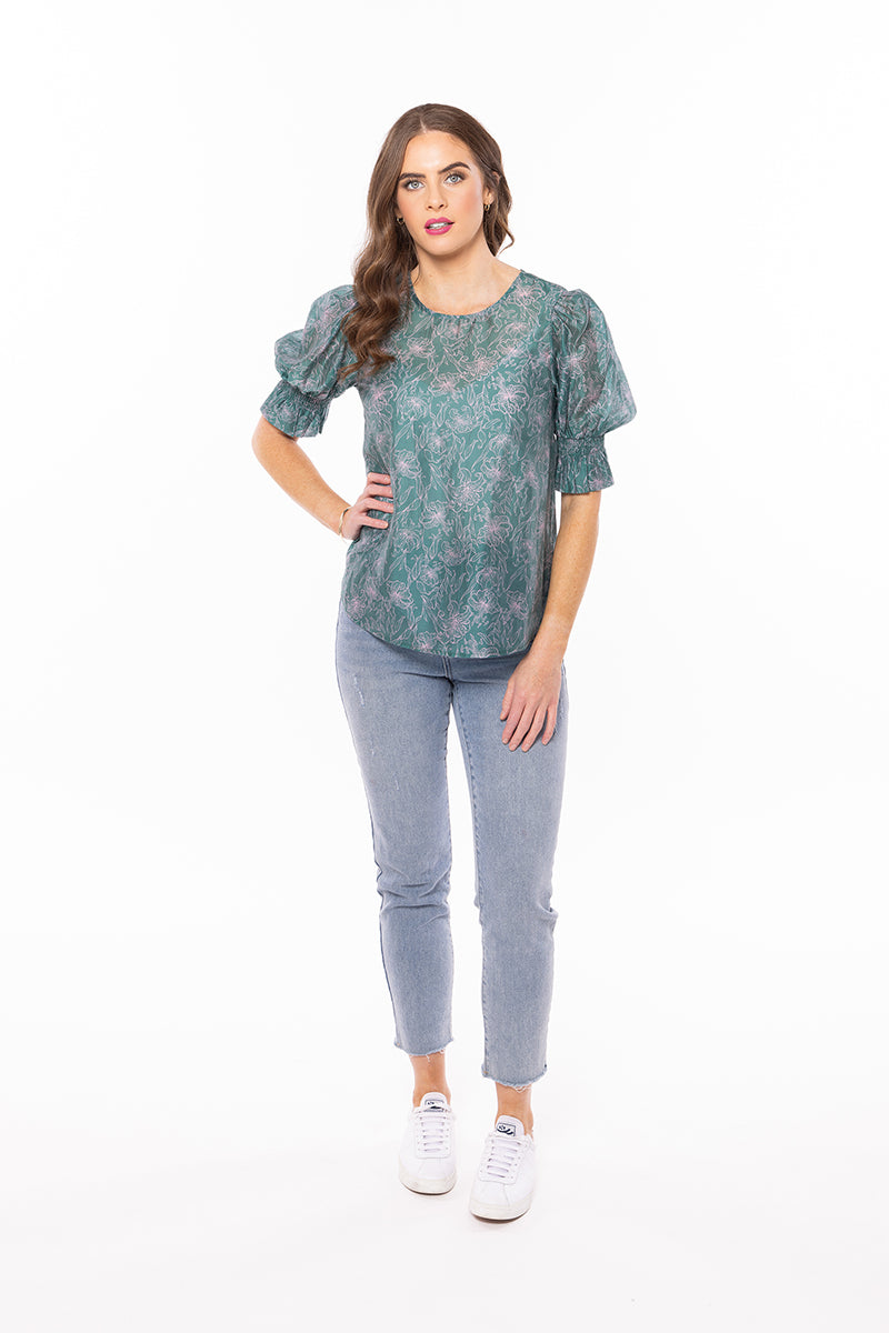 Flourish Top | Floral Sketch Print Women's Blouse - Perfect for Spring Outfits, Garden Parties & Boho Fashion