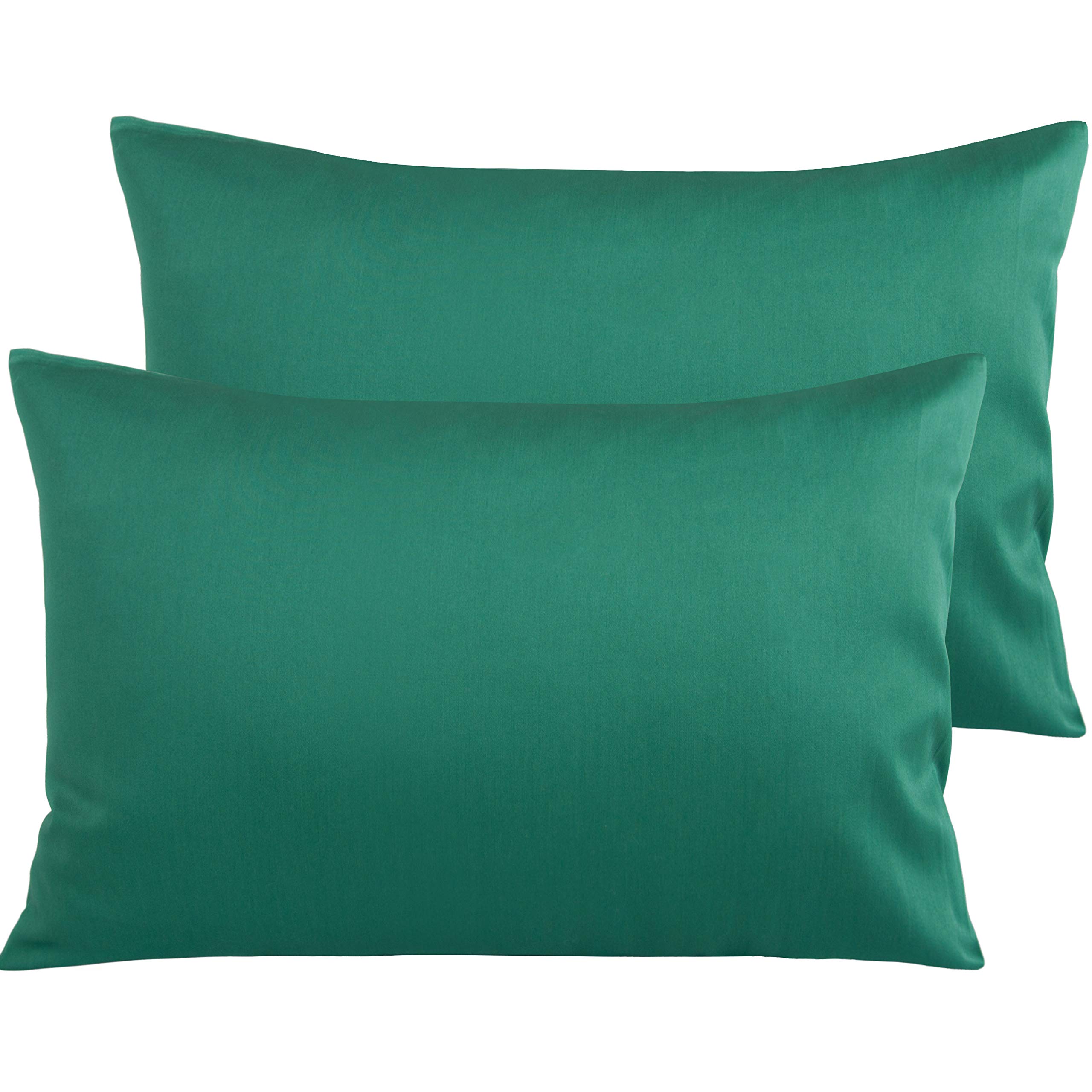 Premium Egyptian Cotton Queen Pillowcase Set of 2 - 500 Thread Count Soft & Breathable Envelope Closure Pillow Covers (20x30 Inches, Dark Green) - Luxury Bedding for Hotels, Guest Rooms & Home Decor