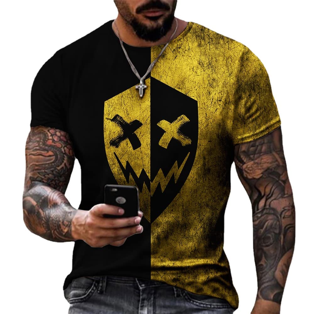 MARLLCO Men's Streetwear Abstract Graffiti Print T-Shirt - Funny 3D Smile Graphic Crewneck Short Sleeve Tee for Casual Wear, Street Fashion & Urban Outfits