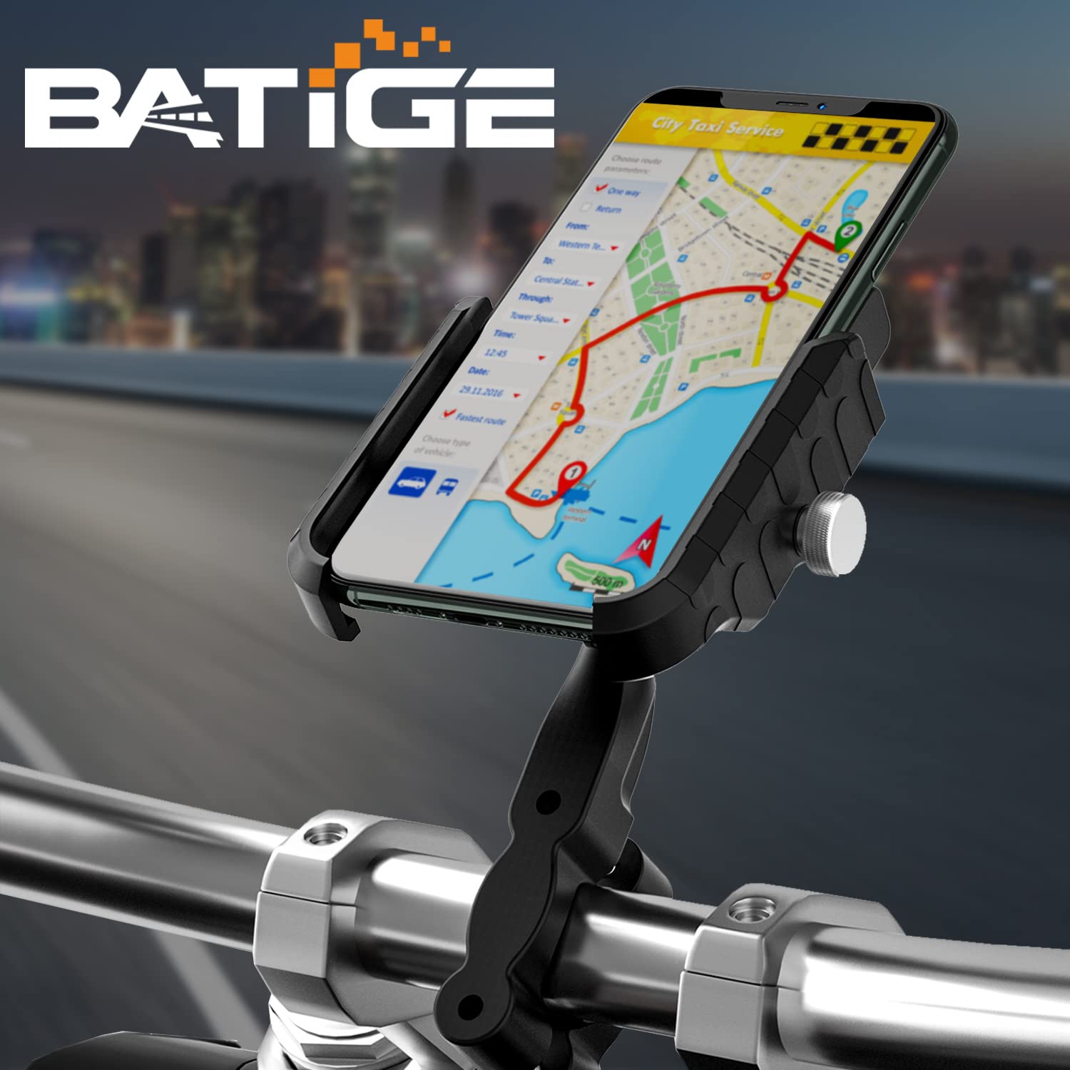 BATIGE 15W Qi Wireless Charger Motorcycle Phone Mount - Waterproof Aluminum Base with USB 2.0 Port & On/Off Switch for 12V/24V Vehicles - Perfect for Harley, Honda, Yamaha & Adventure Riding