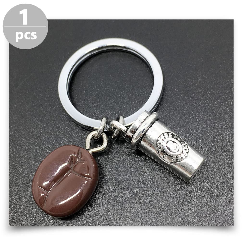 PRETYZOOM Men's Coffee-Themed Keychain - Zinc Alloy Coffee Cup & Bean Key Ring for Wallets, Purses & Car Keys | Perfect Gift for Coffee Lovers & Unique Bag Decor Accessory
