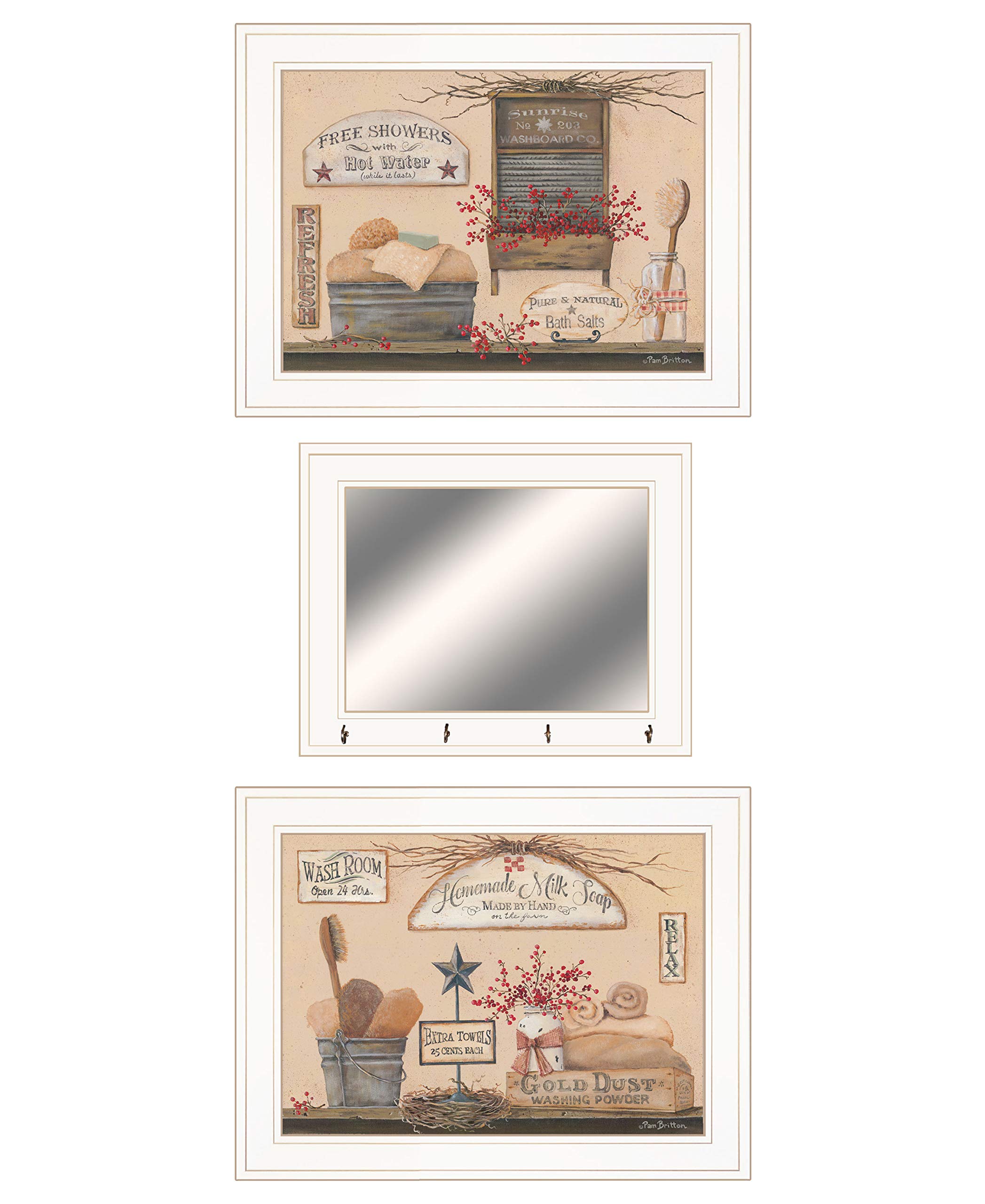 Pam Britton Printed Wall Art - Wash Room Collection, 19x15 Inches, Brown Framed Bathroom Decor for Home & Office