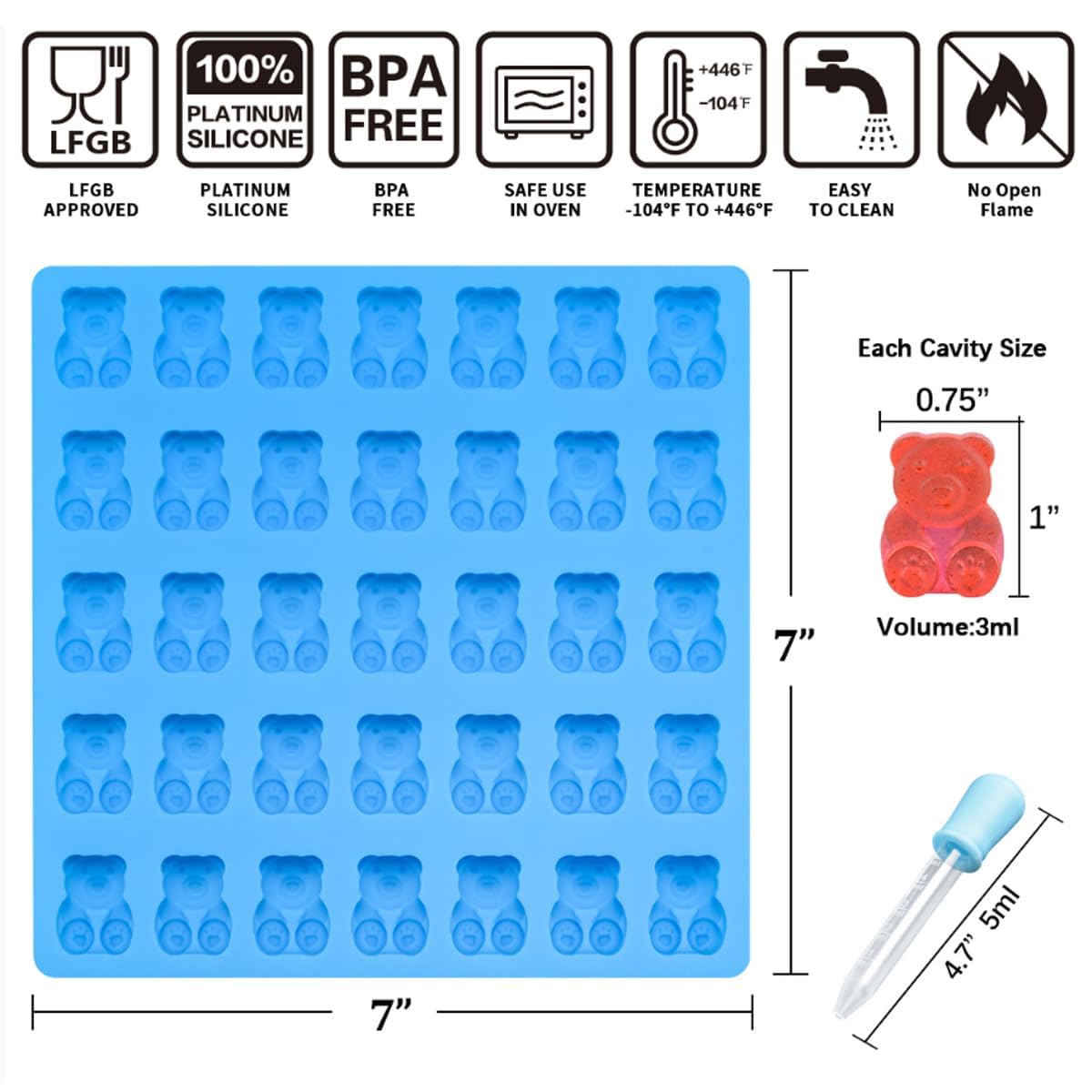 CAKETIME 1-Inch Large Silicone Gummy Bear Molds - 4 Pack Food Grade Candy & Chocolate Molds (LFGB & Pinch Test Approved) for DIY Treats, Party Favors & Baking Decorations