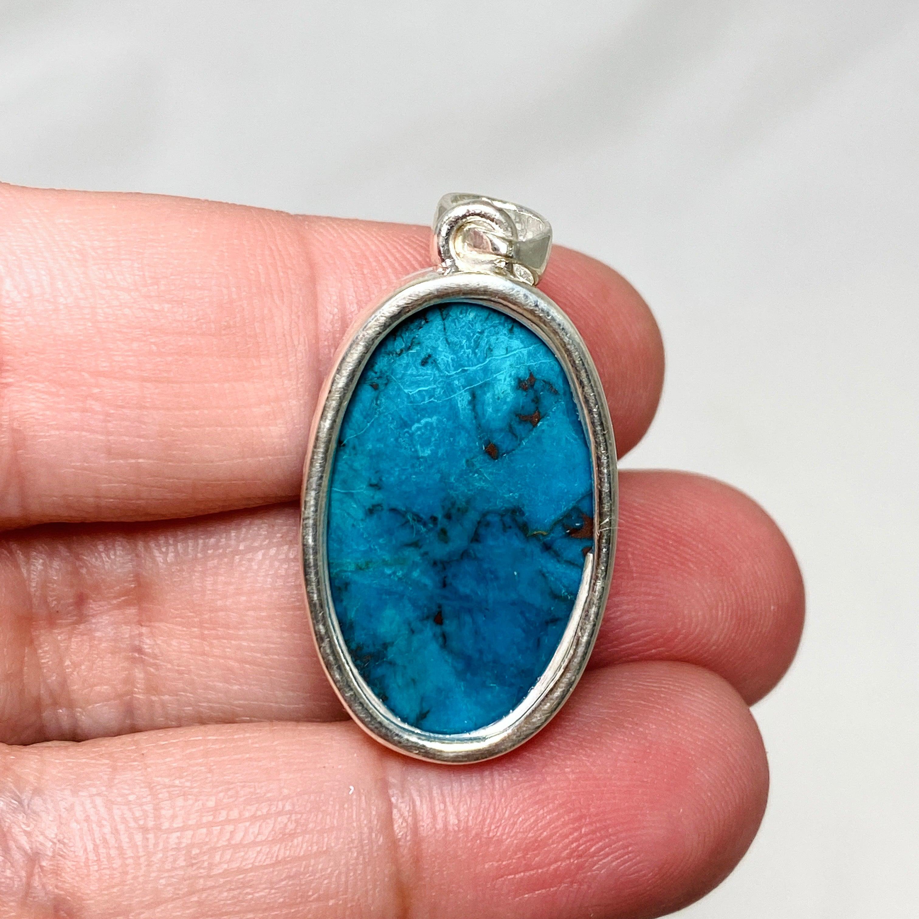 Shattuckite Oval Pendant Necklace - Handcrafted Hammered Sterling Silver Jewelry KPGJ4414 | Healing Crystal Gift for Women, Meditation & Spiritual Energy