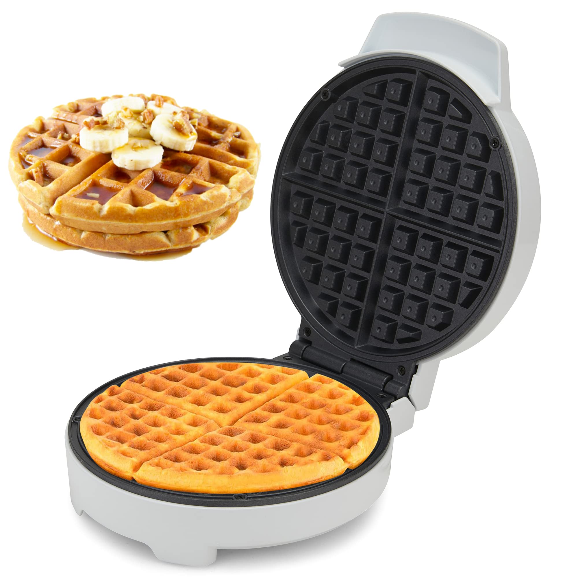 Lumme Electric Waffle Maker Machine - 4-in-1 Breakfast Appliance for Waffles, Paninis, Hash Browns & Snacks | Portable Compact Design for Home, Office & Travel (White)