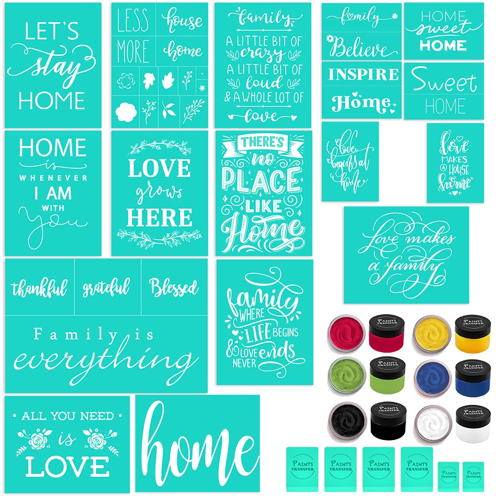17PC Washable Reusable Chalk Stencil Transfer Kit for Chalk Paste - Silk Screen Stencils with Self-Adhesive Backing for Home Decor, DIY Projects & Crafting | Perfect for Chalkboard Signs, Wall Art & Party Decorations