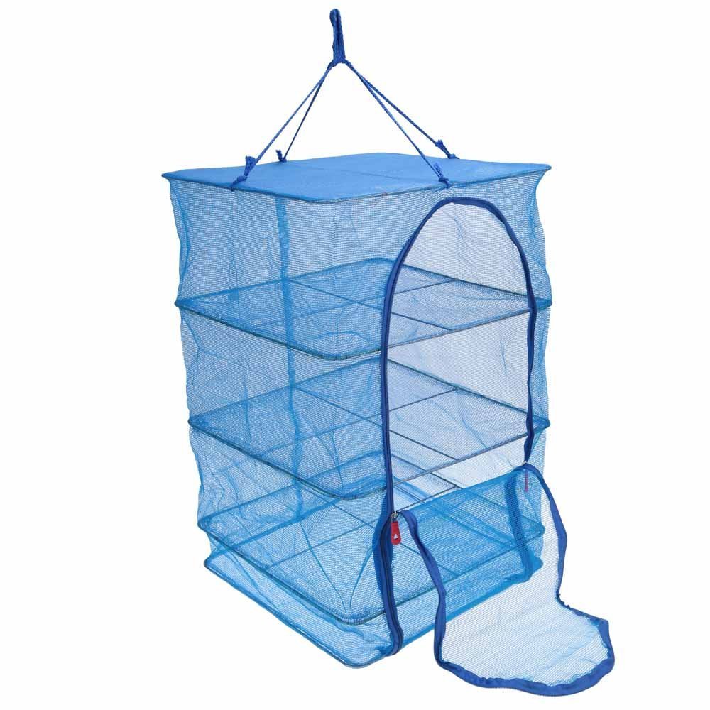 Docooler 4-Tier Foldable Mesh Drying Rack for Meat, Vegetables, Fish - 40x40x65cm Blue with Zipper | Food Dehydrator, Jerky Maker, Herb & Fruit Drying Rack for Kitchen, Camping, RV