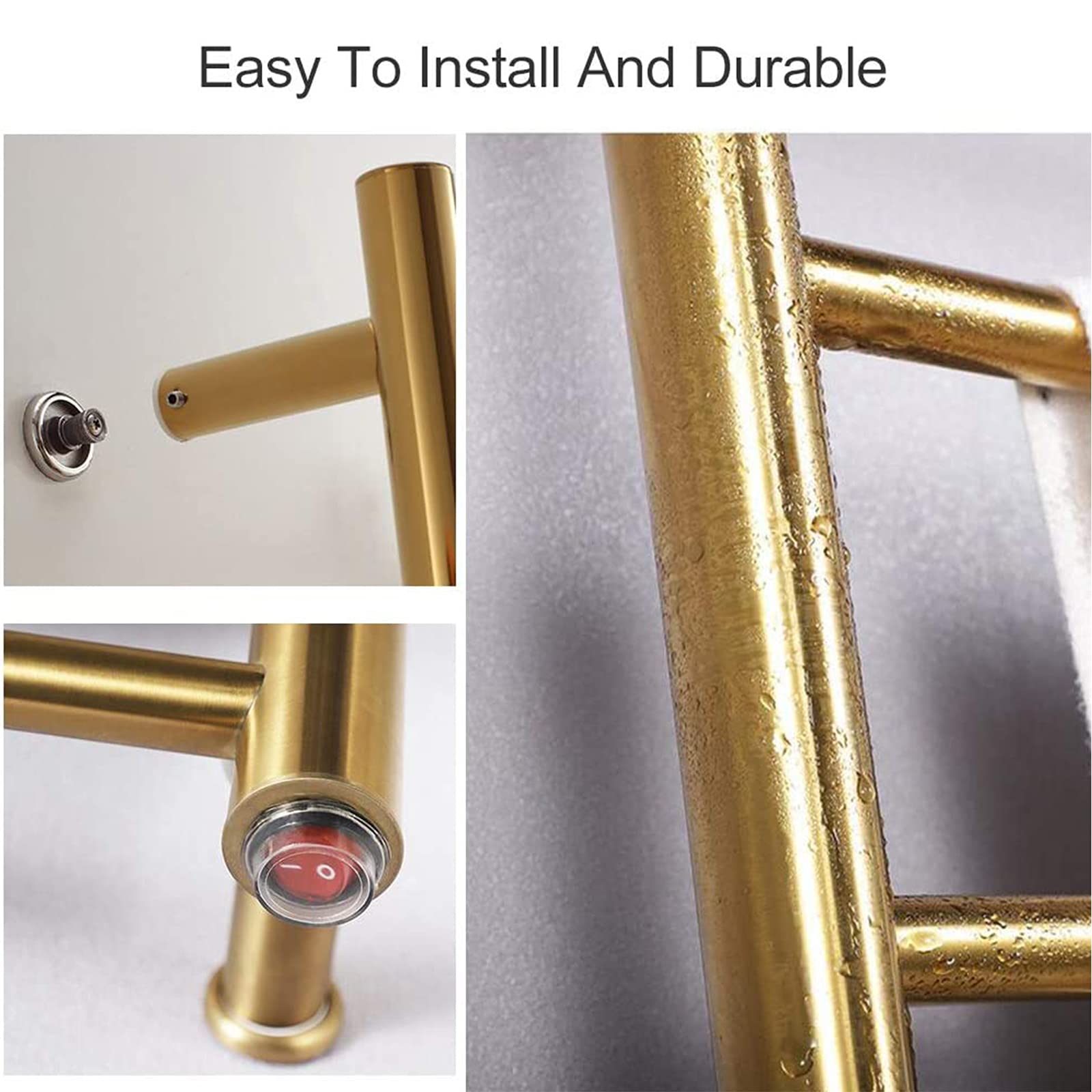 Premium 48W Electric Heated Towel Rail - 4 Bar Wall Mounted Towel Warmer with Thermostat | Brushed Gold 304 Stainless Steel Bathroom Towel Rack | Hardwired Installation for Spa-Like Luxury & Quick Drying | Perfect for Modern Homes, Hotels & Luxury Bathrooms