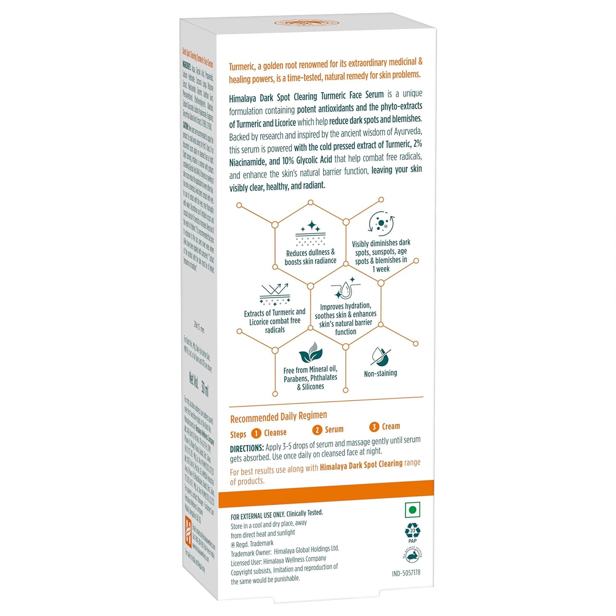 Himalaya Dark Spot Clearing Turmeric Face Serum - 10% Glycolic Acid & 2% Niacinamide - Organic Turmeric Extract for Brighter Skin - Reduces Dark Spots in 7 Days - 30ml - Perfect for Nighttime Skincare Routine & Hyperpigmentation Treatment