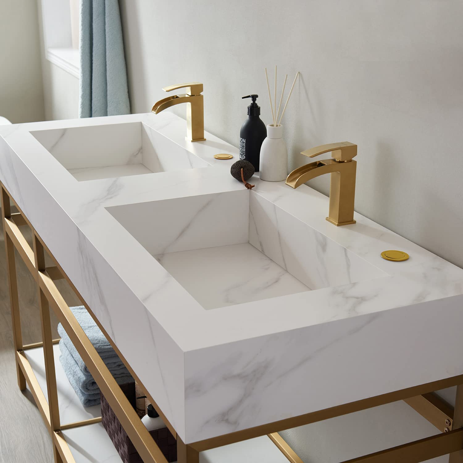 Vinnova Bilbao 36 Inch Bathroom Vanity with Soft-Close Drawers - Modern Brushed Gold Finish - Perfect for Master Bath, Guest Bath & Powder Room Remodeling
