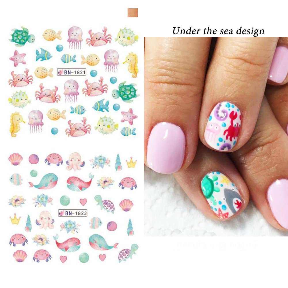 Ocean Nail Stickers - 12 Sheets Water Transfer Decals for Summer Nails | Starfish, Shark & Jellyfish Designs for DIY Manicures & Acrylic Nail Art