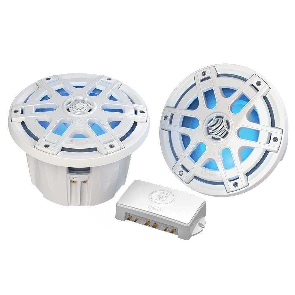 Poly-Planar MA-OC8 8 Inch Waterproof Marine Speakers with Blue LED Lighting - White | Outdoor Boat, Pool & RV Audio System for Water-Resistant Sound