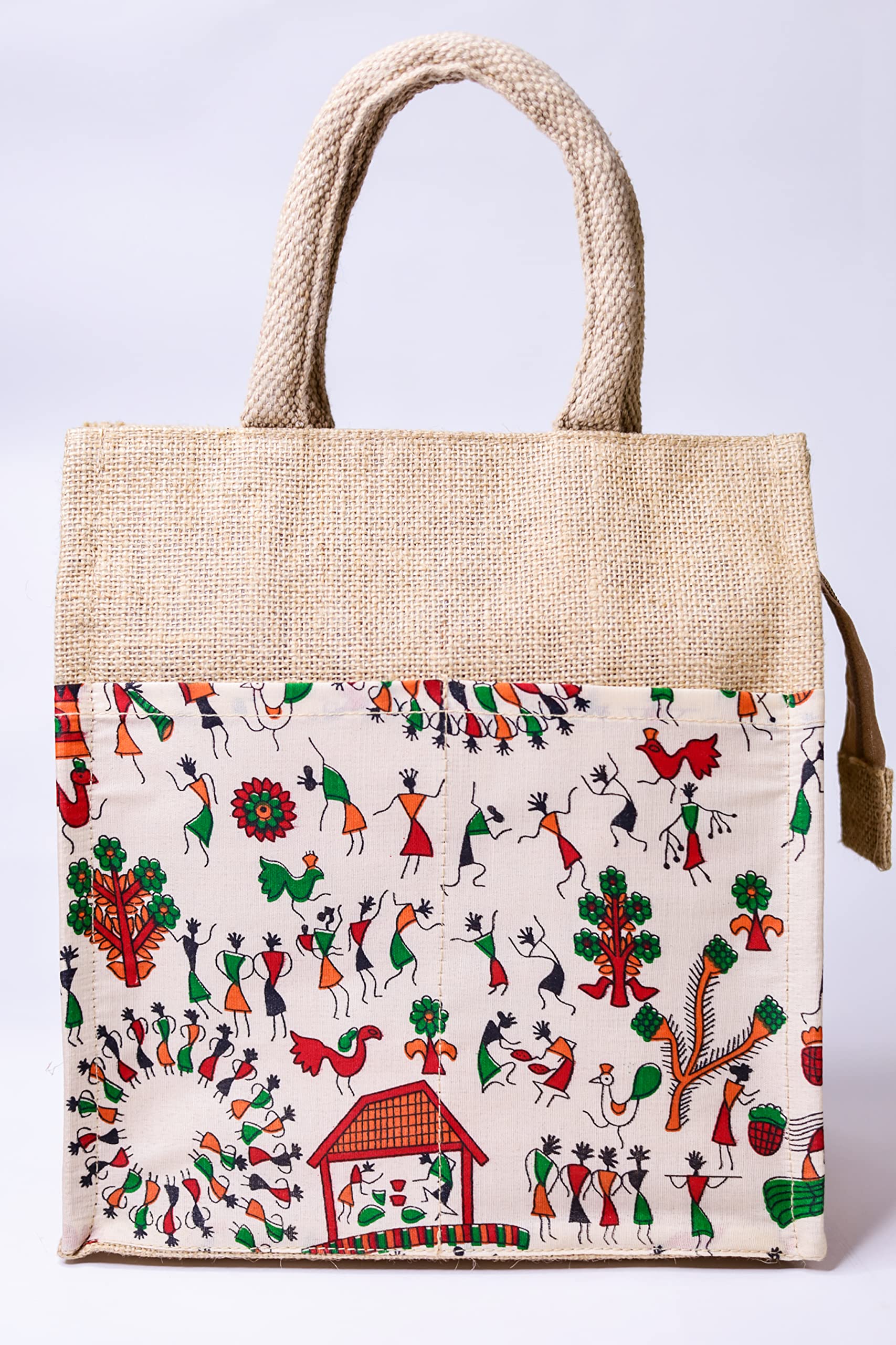 Royal Printed Jute Fabric Bags - Eco-Friendly Grocery & Shopping Tote with Reinforced Zipper Handle for Men & Women - Perfect for Farmers Market, Beach Trips and Sustainable Lifestyle