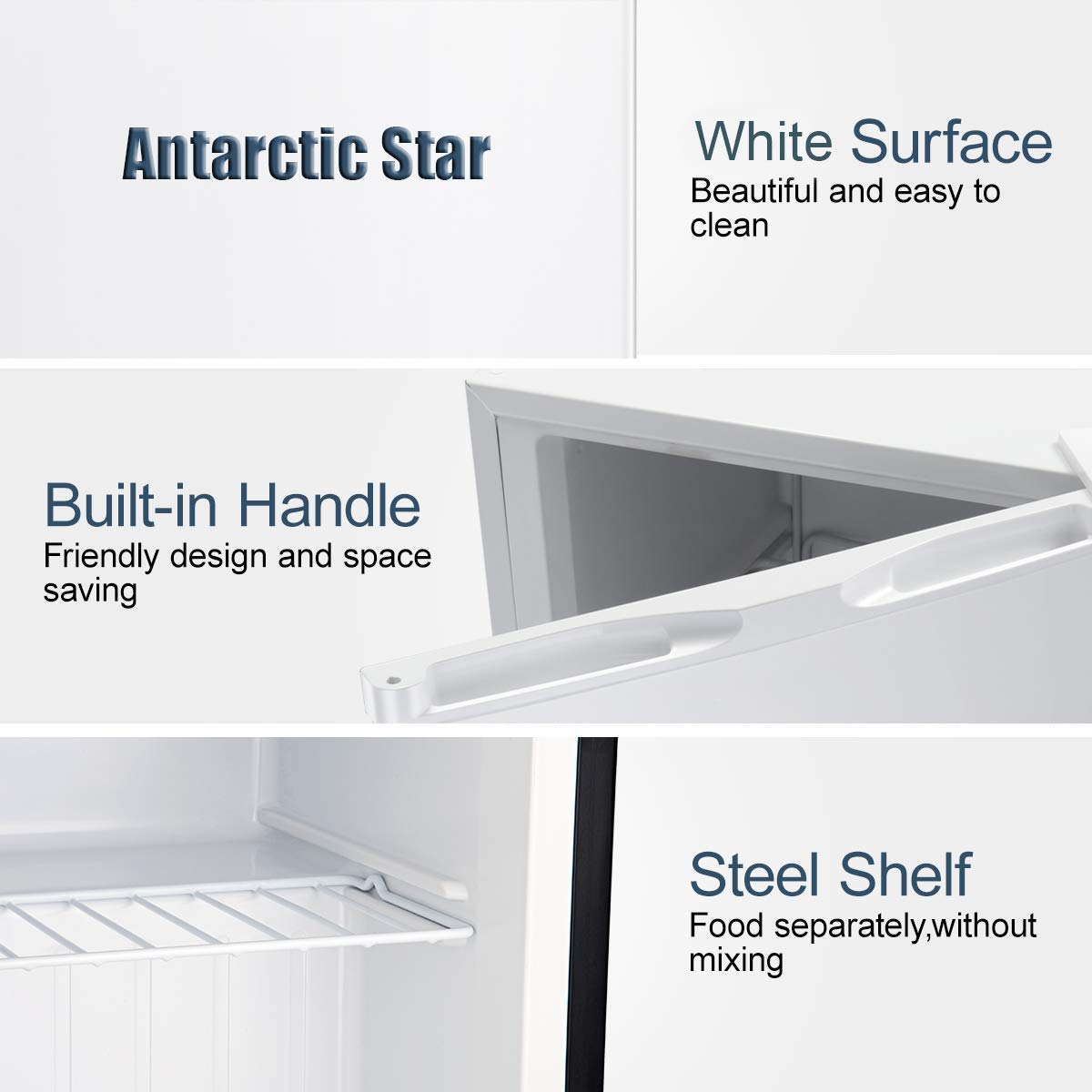 Antarctic Star 3.0 Cu.ft Upright Freezer - Compact Mini Freezer with Reversible Door, Adjustable Temperature & Removable Shelves - Stainless Steel Small Freezer for Dorm, Home, Office - Perfect for Storing Frozen Foods, Ice Cream & Meal Prep (White)
