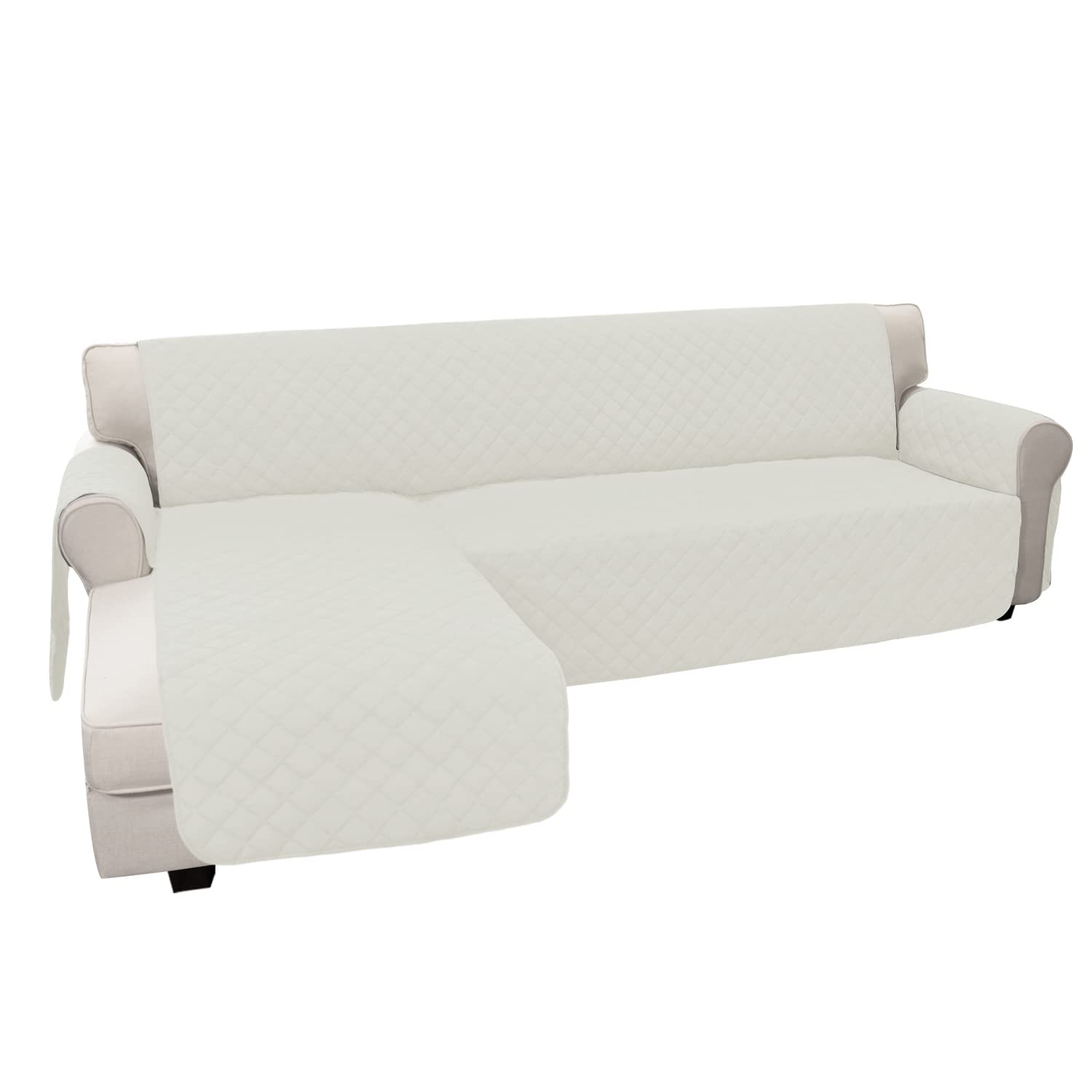 Reversible L-Shaped Sofa Slipcover - XL Ivory Sectional Couch Cover with Chaise Lounge | Pet & Kid Friendly Furniture Protector | Perfect for Living Room, Family Room & Home Theater Use