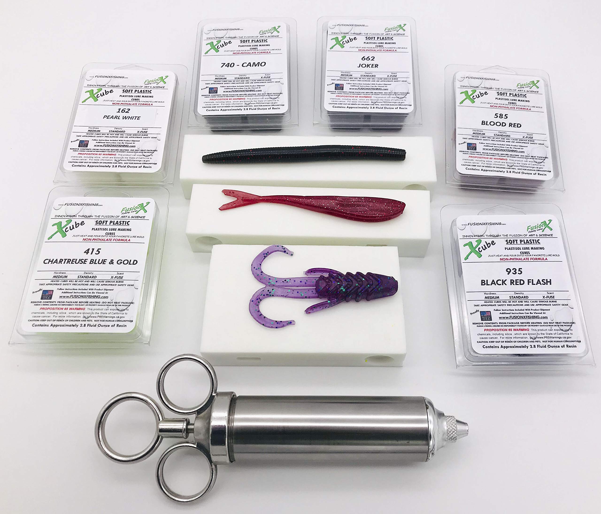 INJEX Vital BASS Lure Making Kit - 3 Soft Plastic Injection Fishing Lure Molds with Injector & 6 Resin Colors - DIY Bass Fishing Baits for Freshwater & Saltwater Anglers - Perfect for Crappie, Walleye, and Trout Fishing