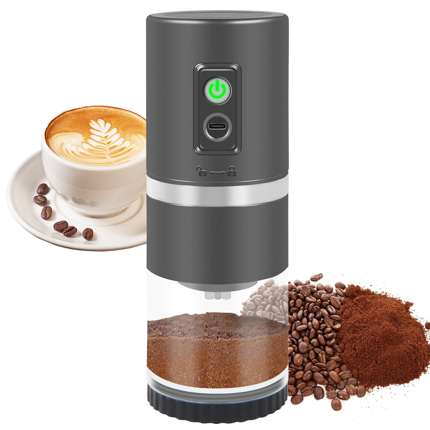 Premium Portable Electric Coffee Grinder - Stainless Steel Conical Burr Mill with 45 Adjustable Settings, Rechargeable Battery - Perfect for Espresso, French Press, Cold Brew at Home, Travel, Camping & Office (Titanium)