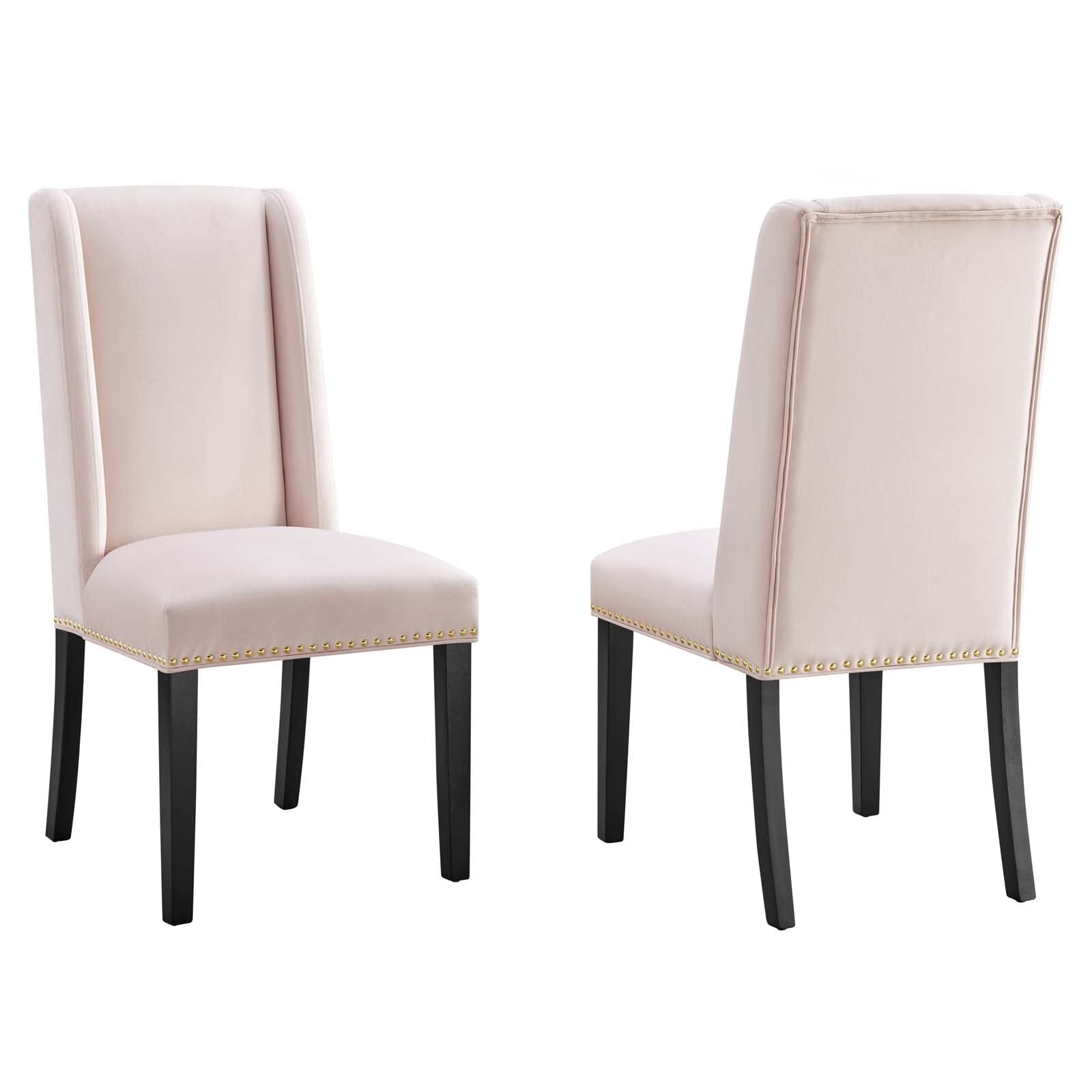 Modway Baron Performance Velvet Dining Chairs - Set of 2, Pink Upholstered Modern Kitchen Chairs for Dining Room, Restaurant & Home Decor